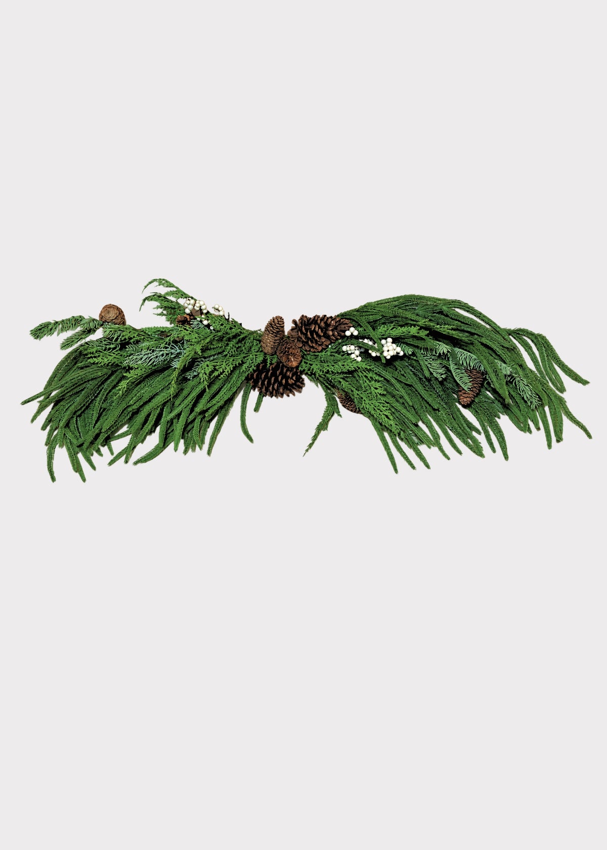 artificial evergreen swag with white berries and pine cones