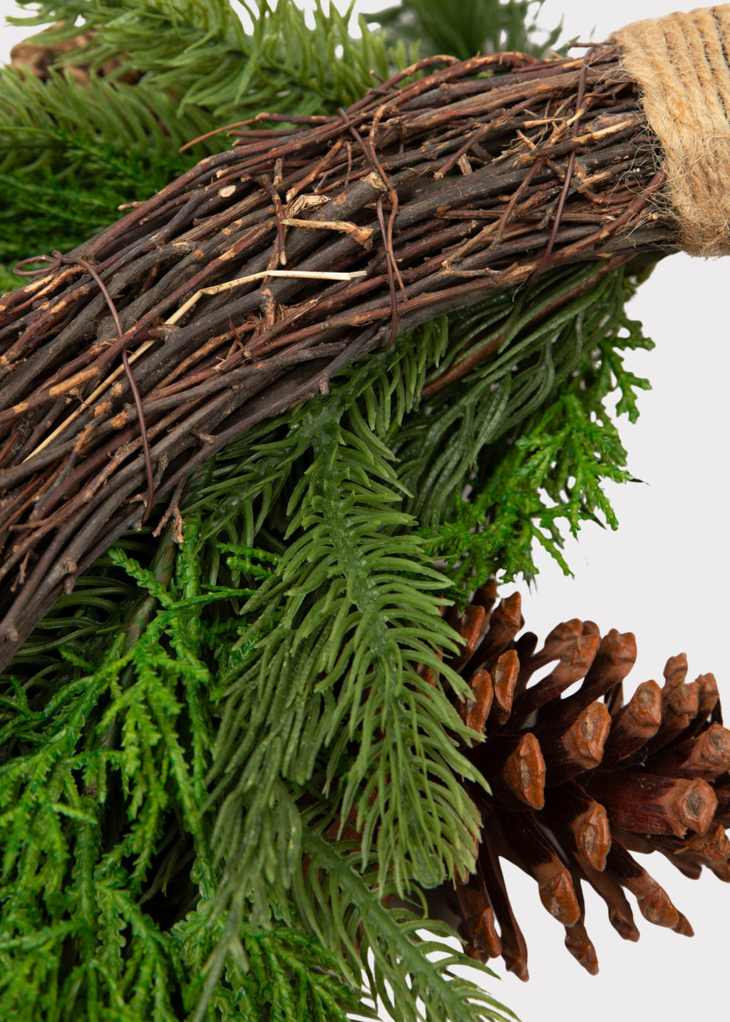 Close-up of the Faux Evergreen Wreath