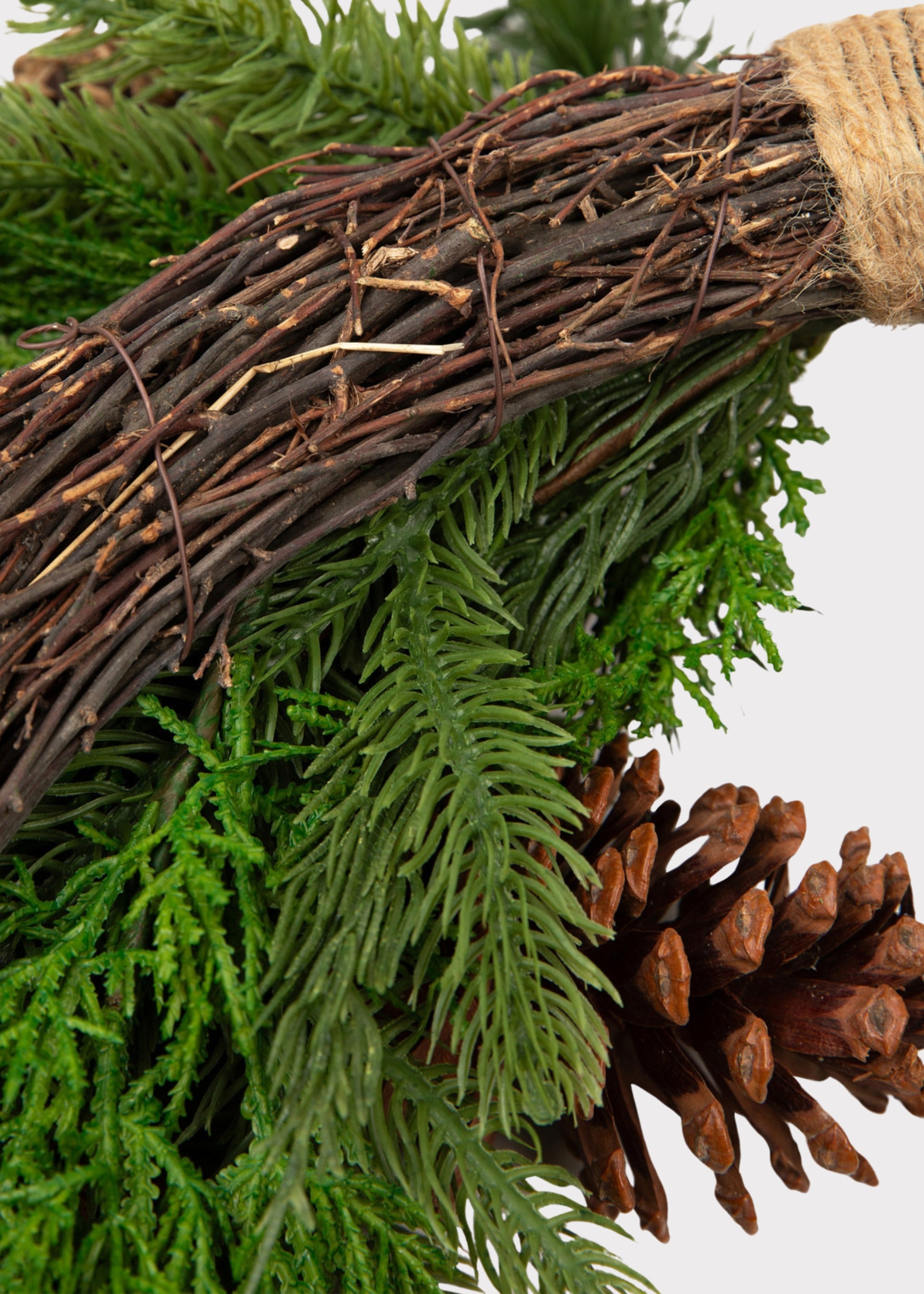 Close-up of the Faux Evergreen Wreath