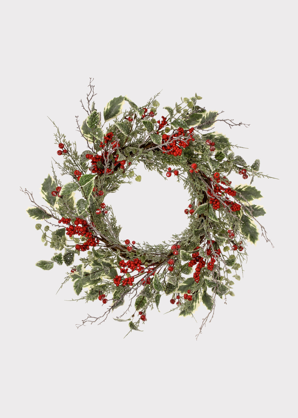 Artificial Frosted Holly and Red Berry Holiday Wreath 