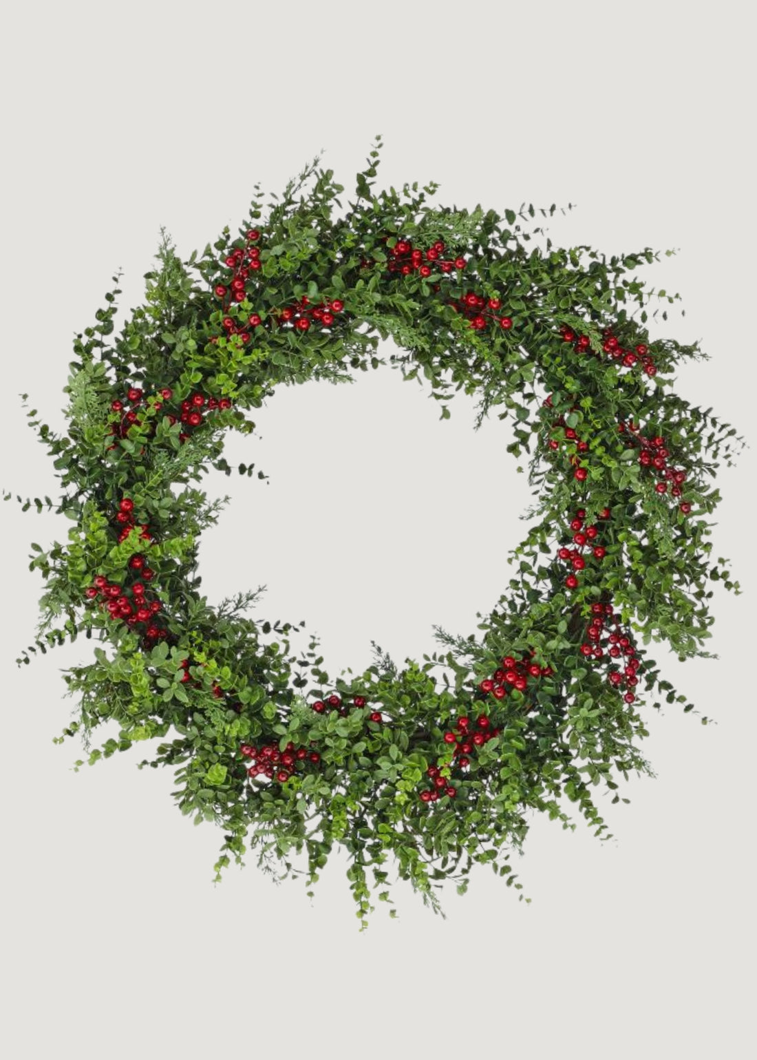 Fake Eucalyptus and Pine Holiday Wreath with Berries