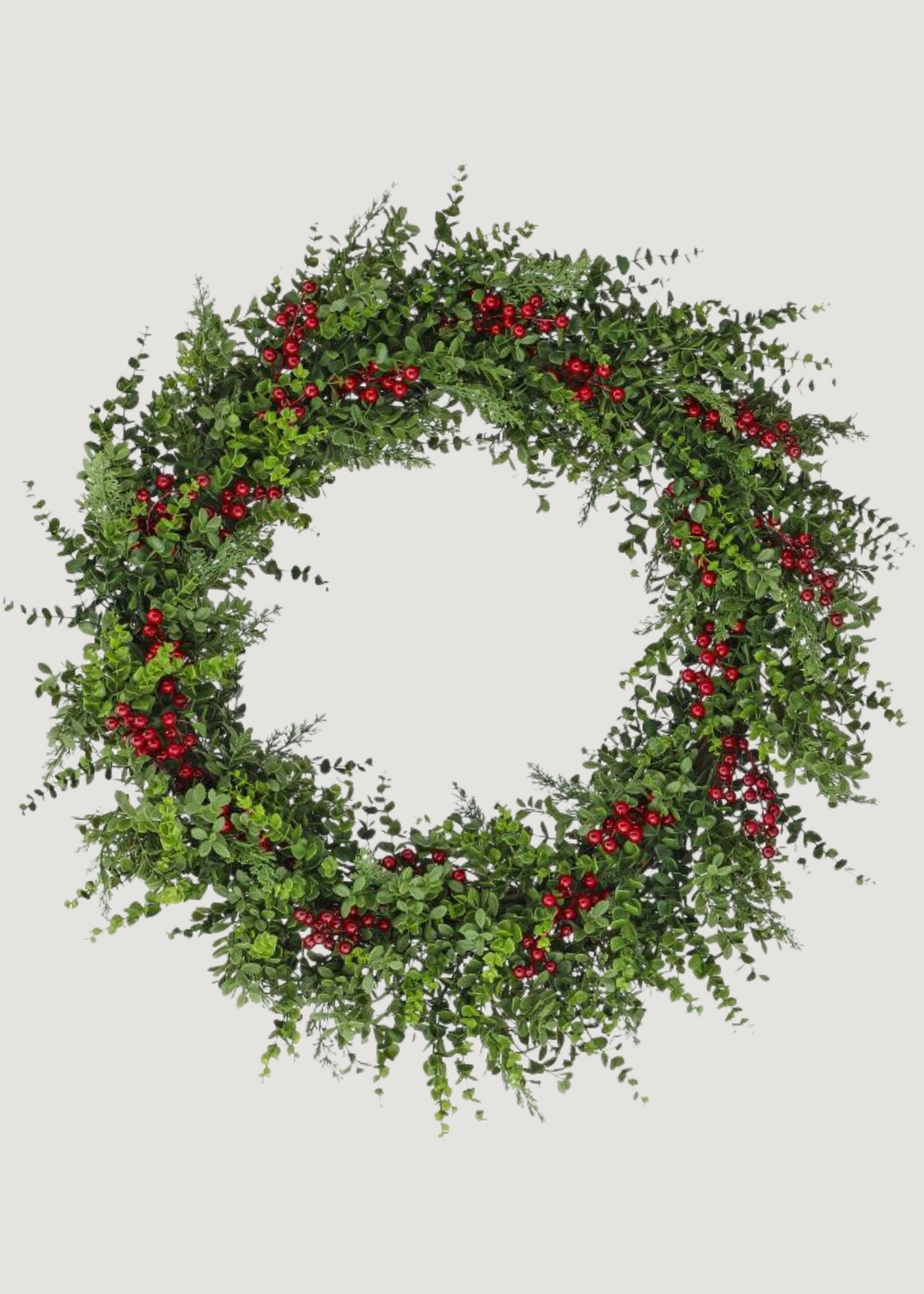 Fake Eucalyptus and Pine Holiday Wreath with Berries 