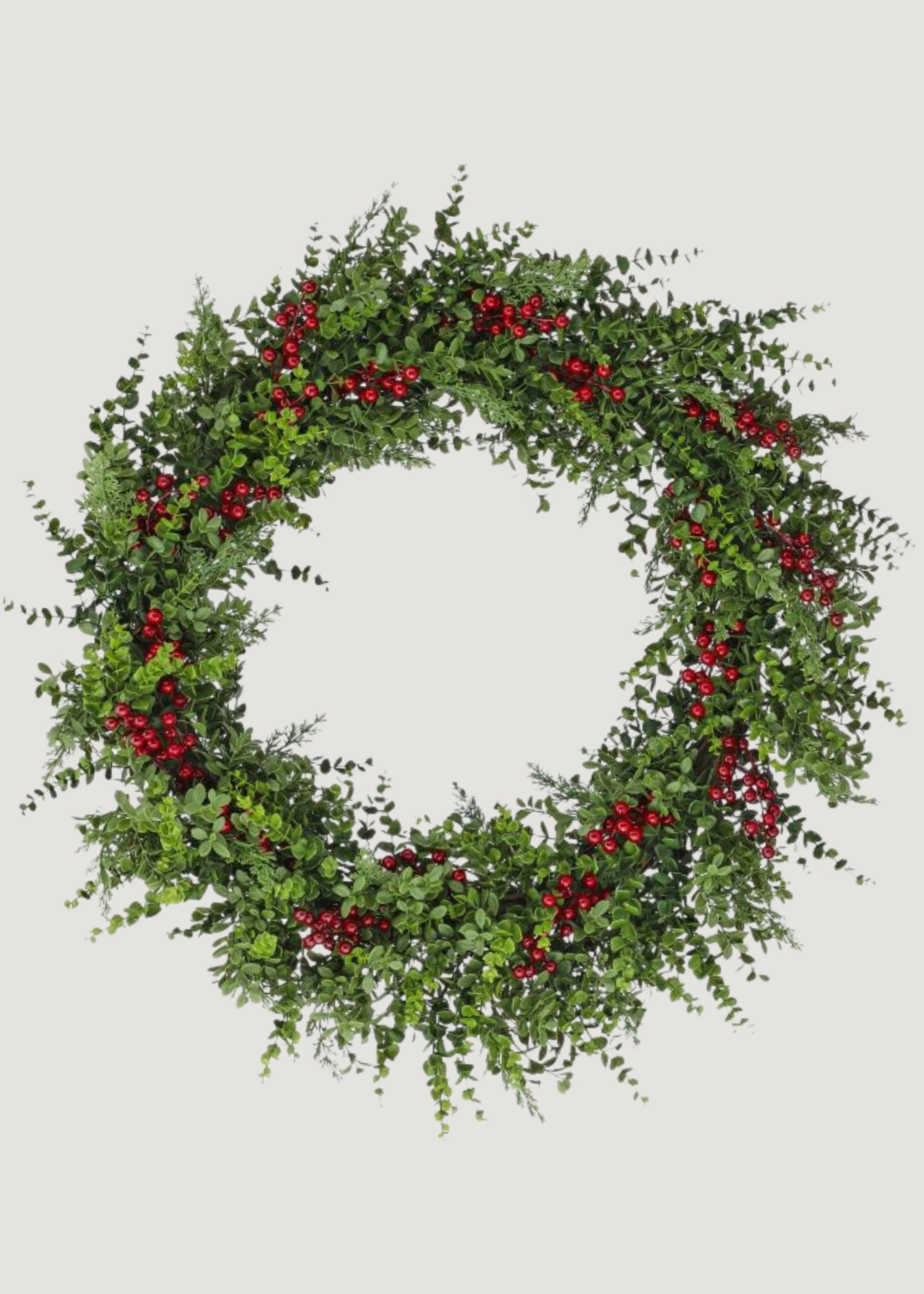 Fake Eucalyptus and Pine Holiday Wreath with Berries 
