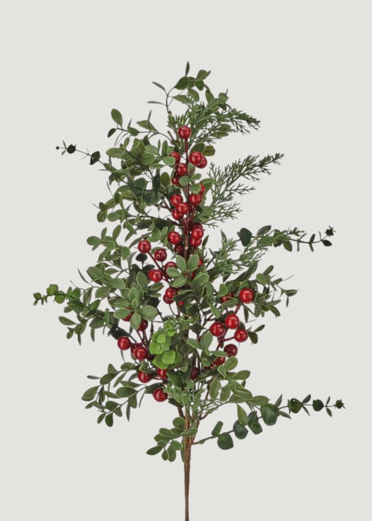 Fake Eucalyptus and Holiday Pine Branch with Red Berries 