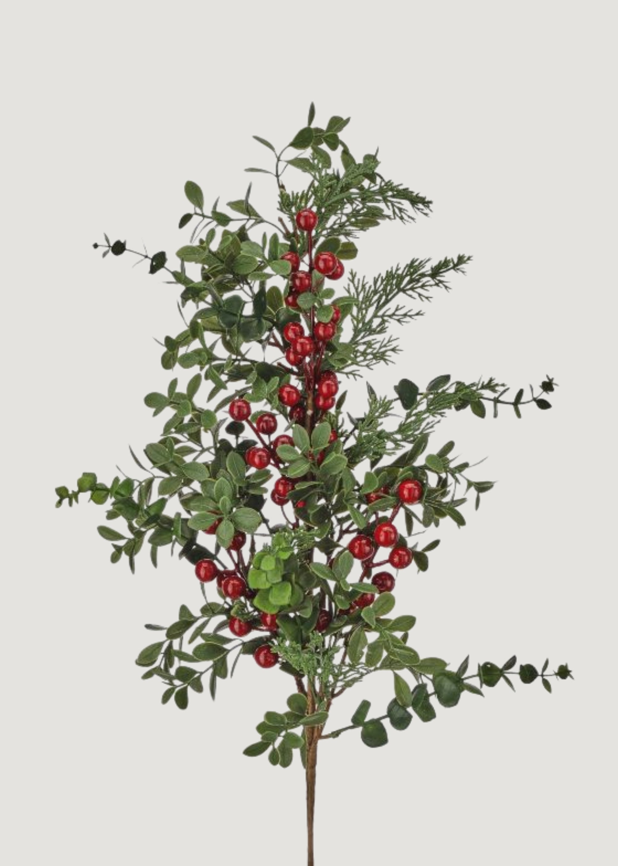 Fake Eucalyptus and Holiday Pine Branch with Red Berries 