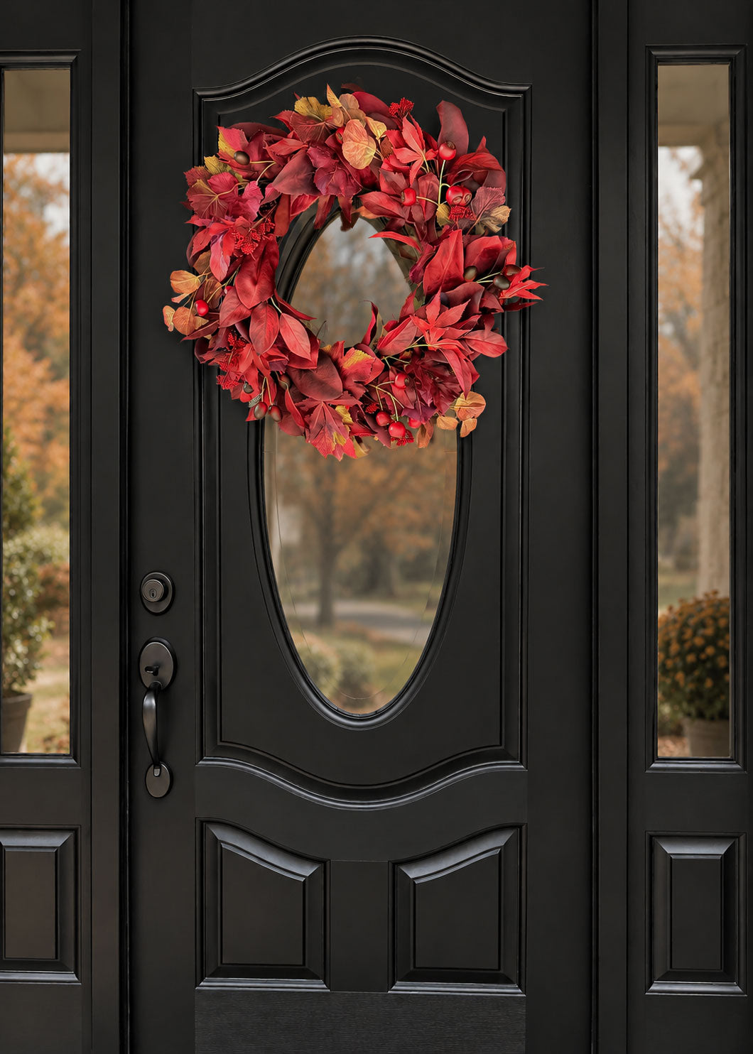  24" faux foliage leaf wreath  on a black door