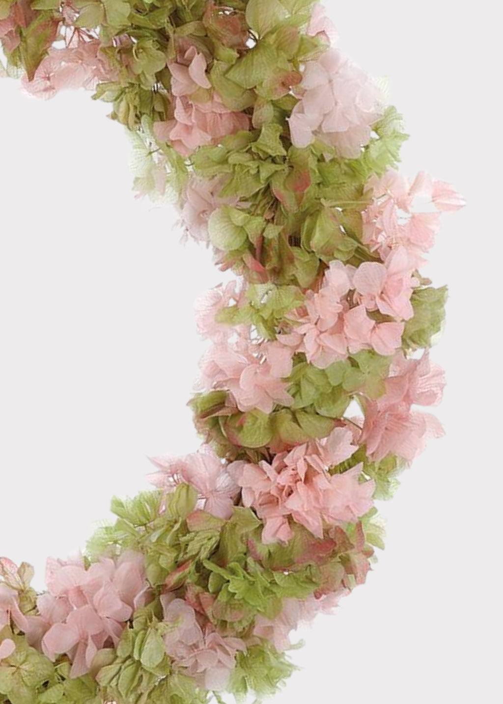 Close-up of a Pink and Green Preserved Hydrangea Flower Wreath