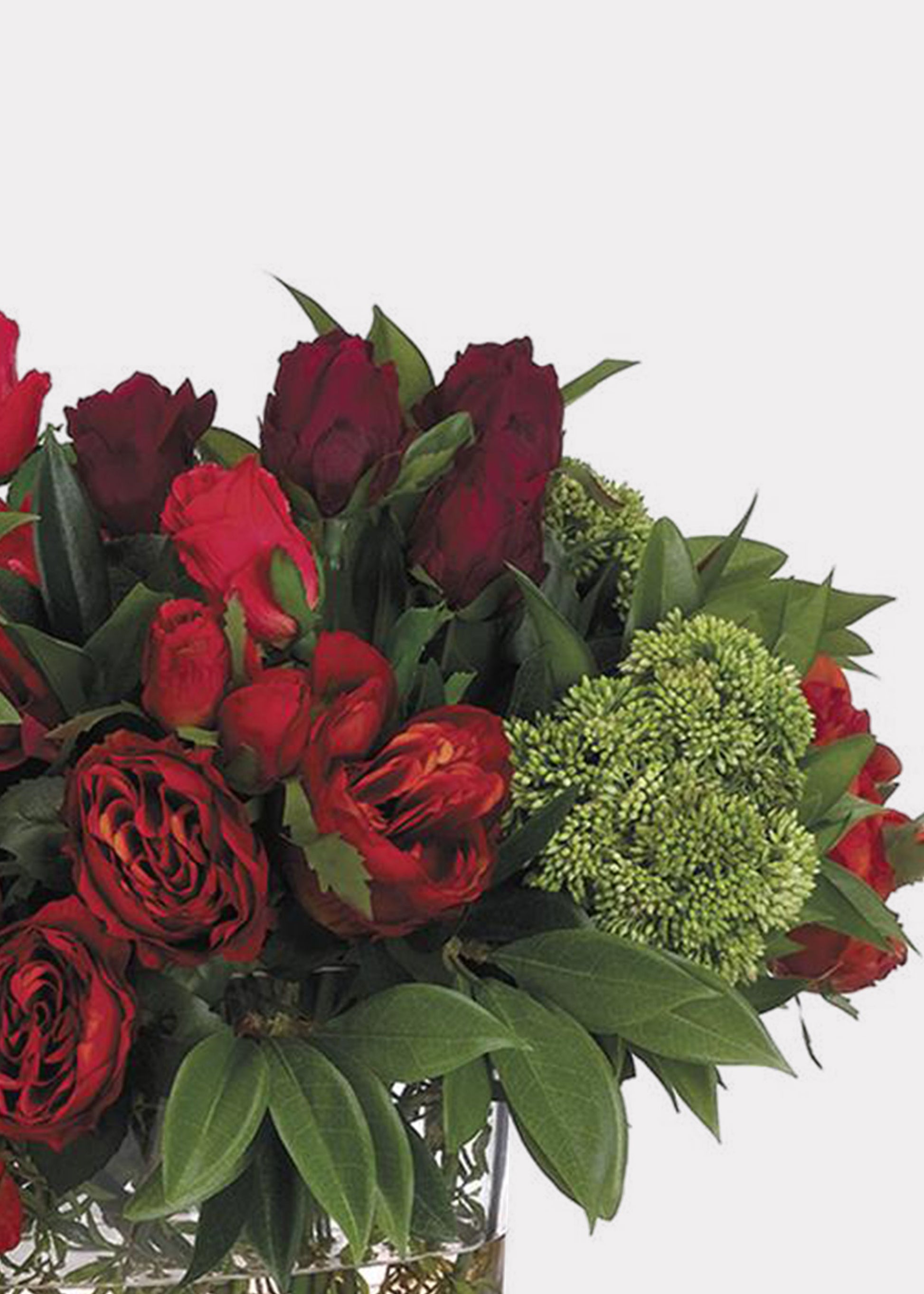 Close-up of Red Fake Rose Arrangement 