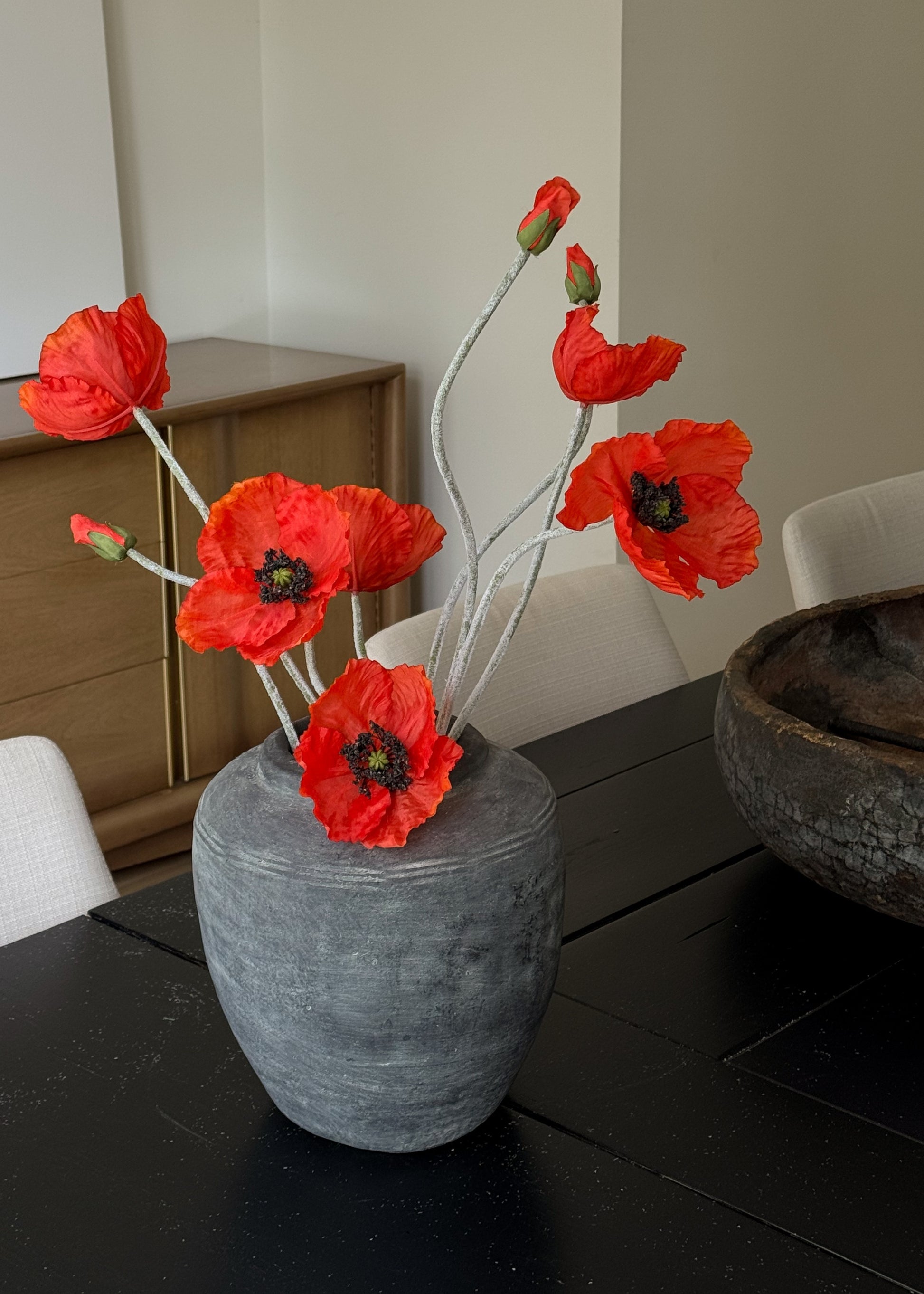 Faux Blooming Poppies Styled in a Vase