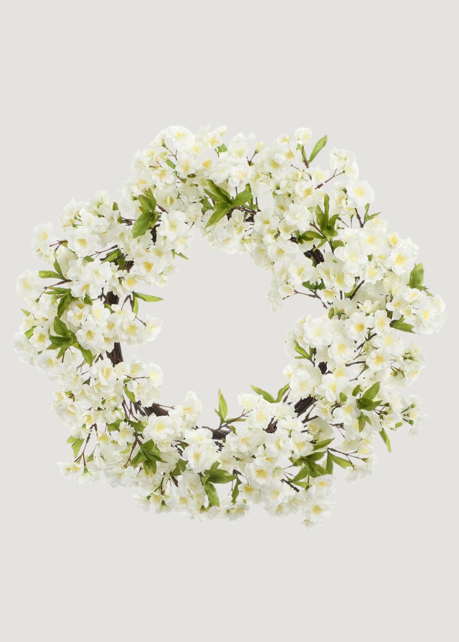 Fake Cherry Blossom Wreath in White 