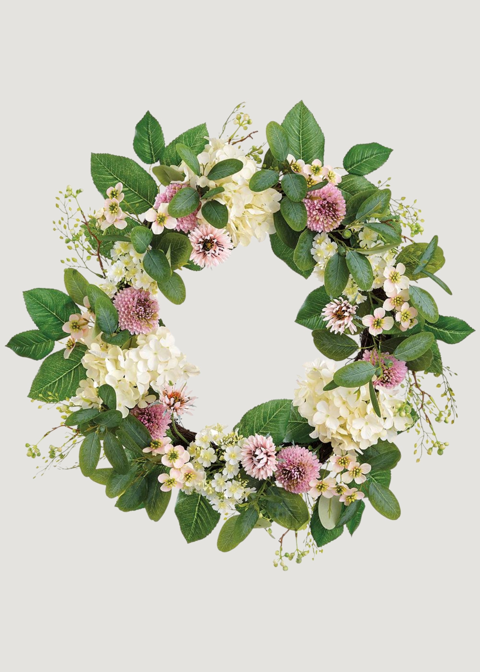 Dahlia and Hydrangea Fake Flower Wreath