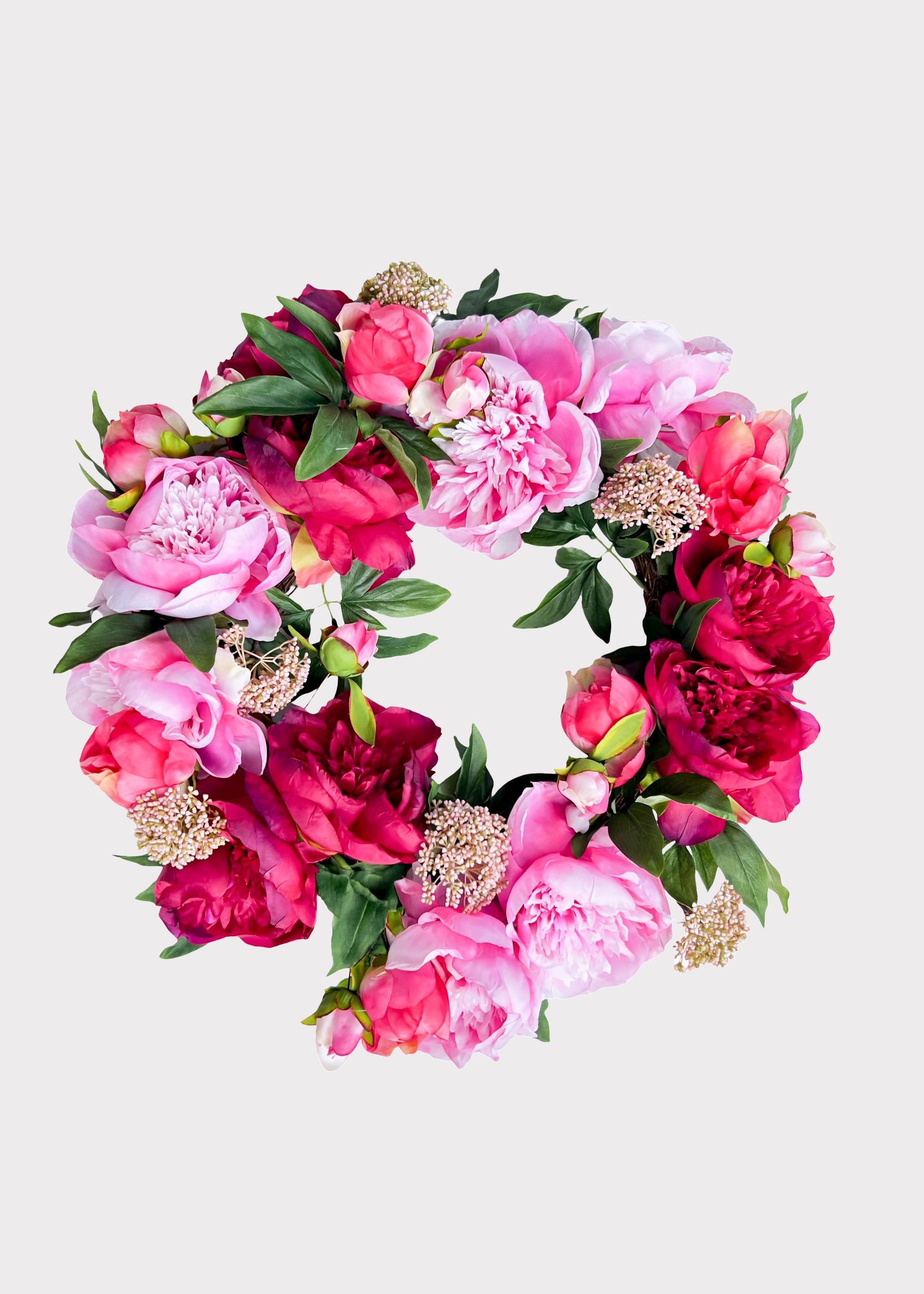Pink and Burgundy Blooming Peony Fake Flower Wreath 