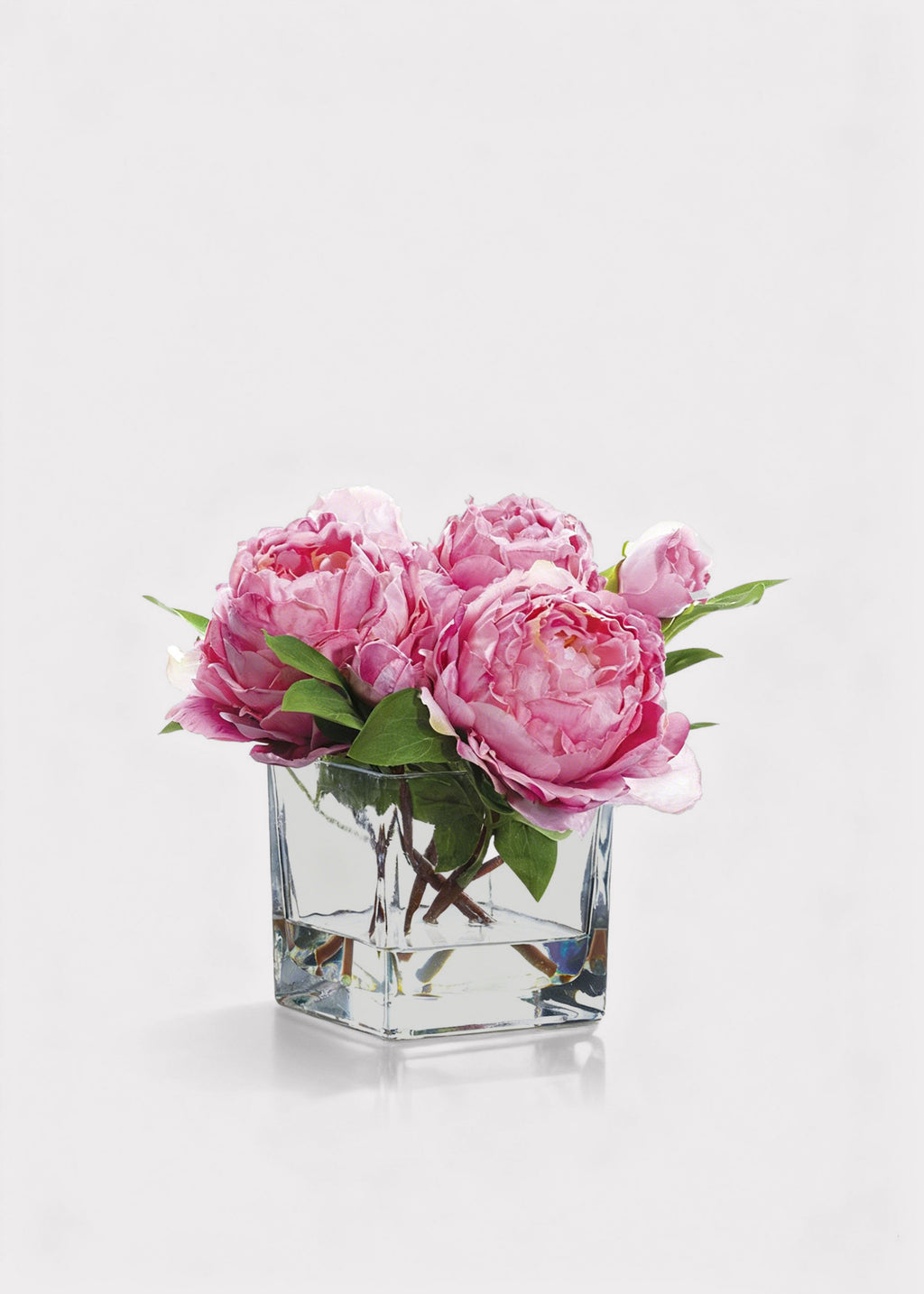 Afloral Faux Flower Arrangements Pink Peonies in Small Glass Vase
