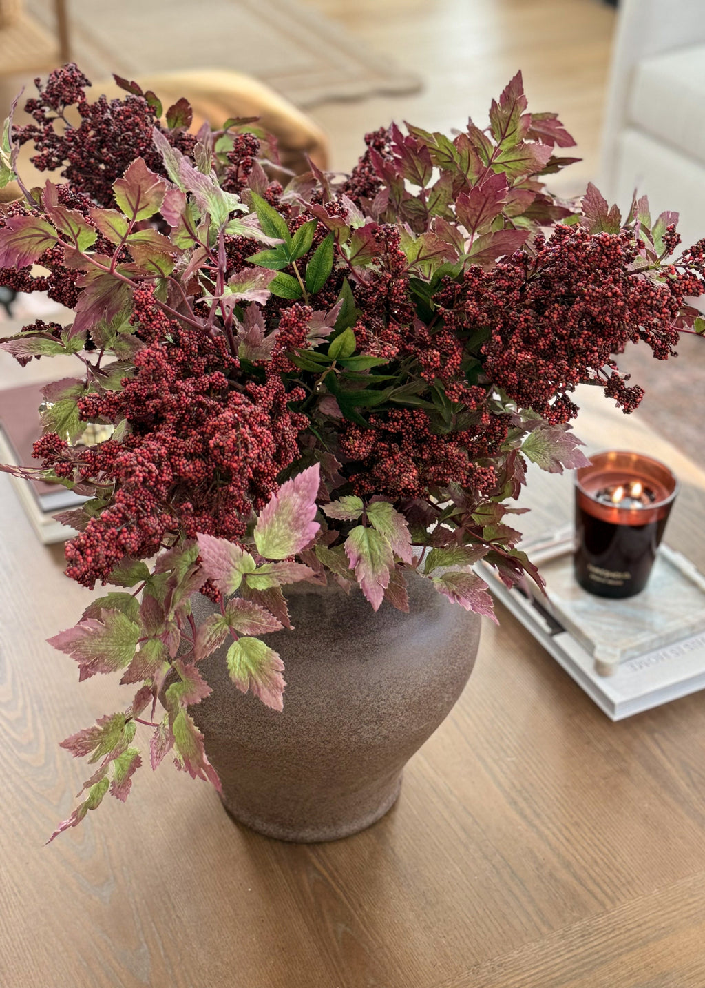 burgundy nandina berries and cimicifuga arrangement