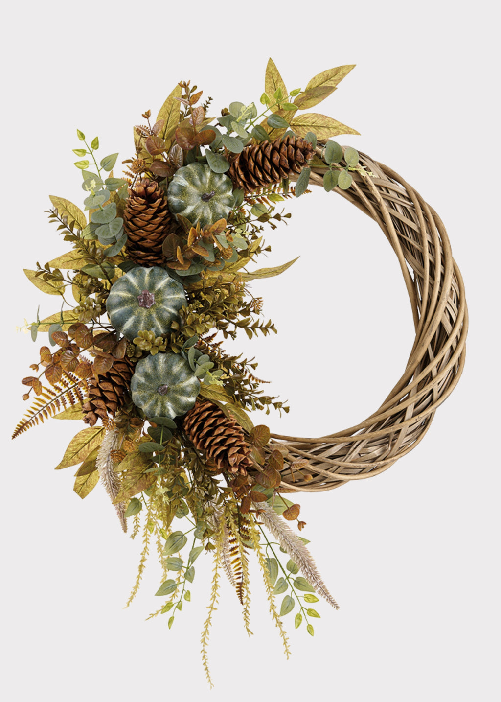Green Fake Pumpkin and Eucalyptus Fall Wreath