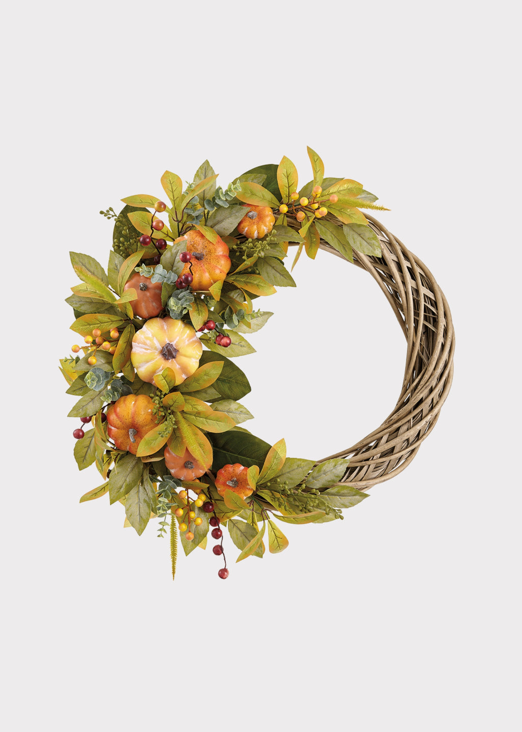 Orange Artificial Pumpkin and Foliage Autumn Wreath