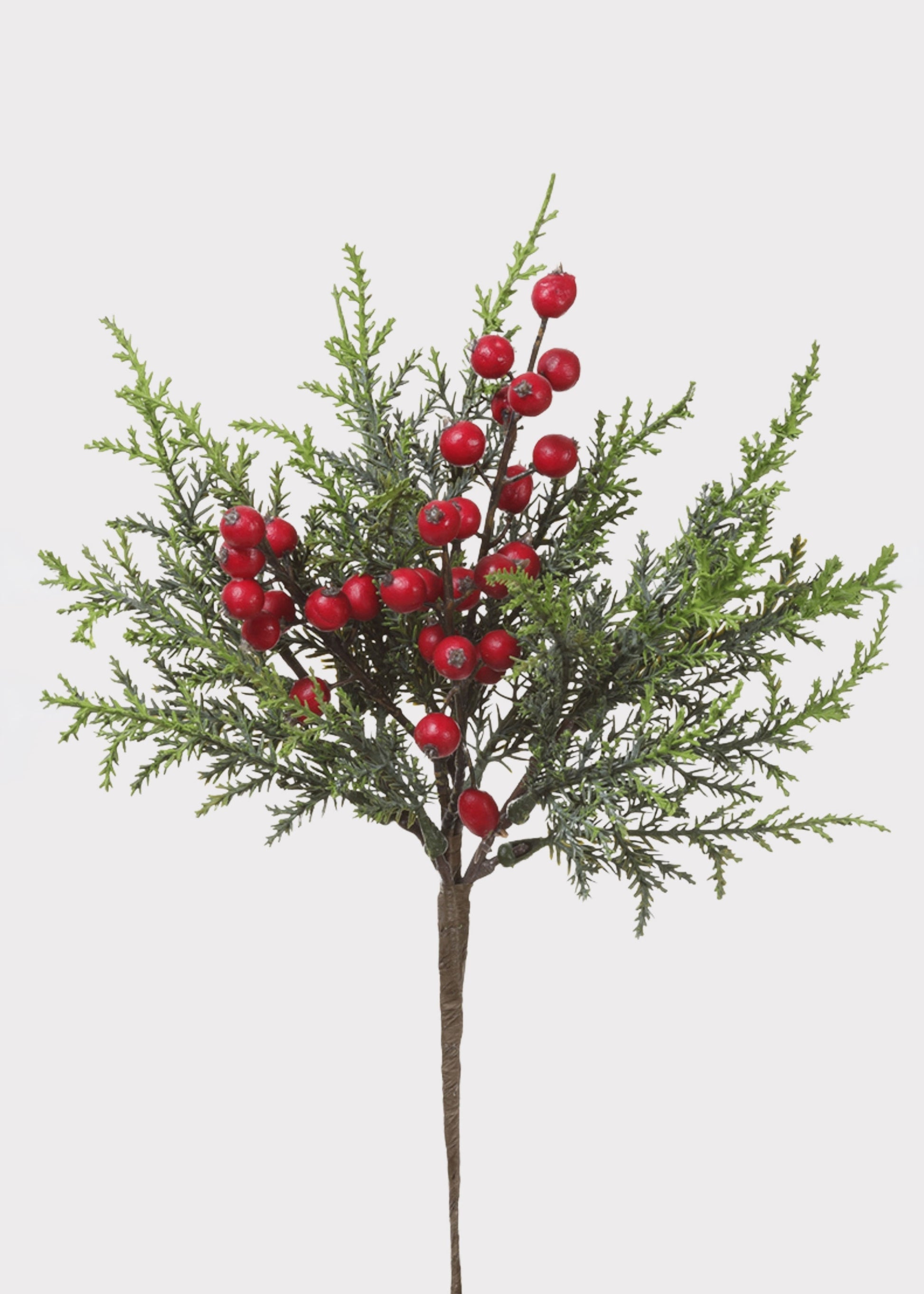 Faux Winter Cedar Pick with Red Berries 