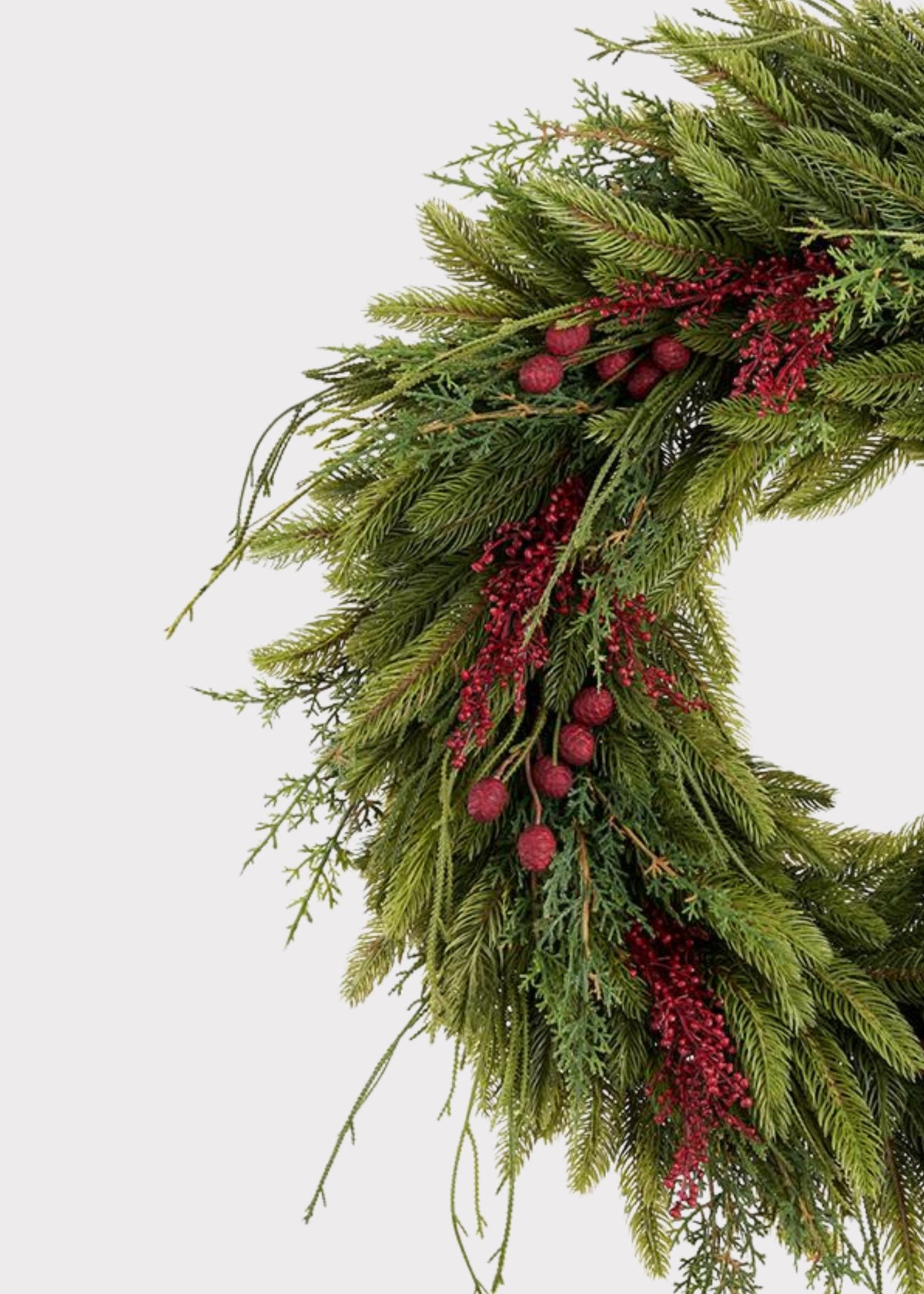 Winter Pine and Sedum Wreath with Red Berries