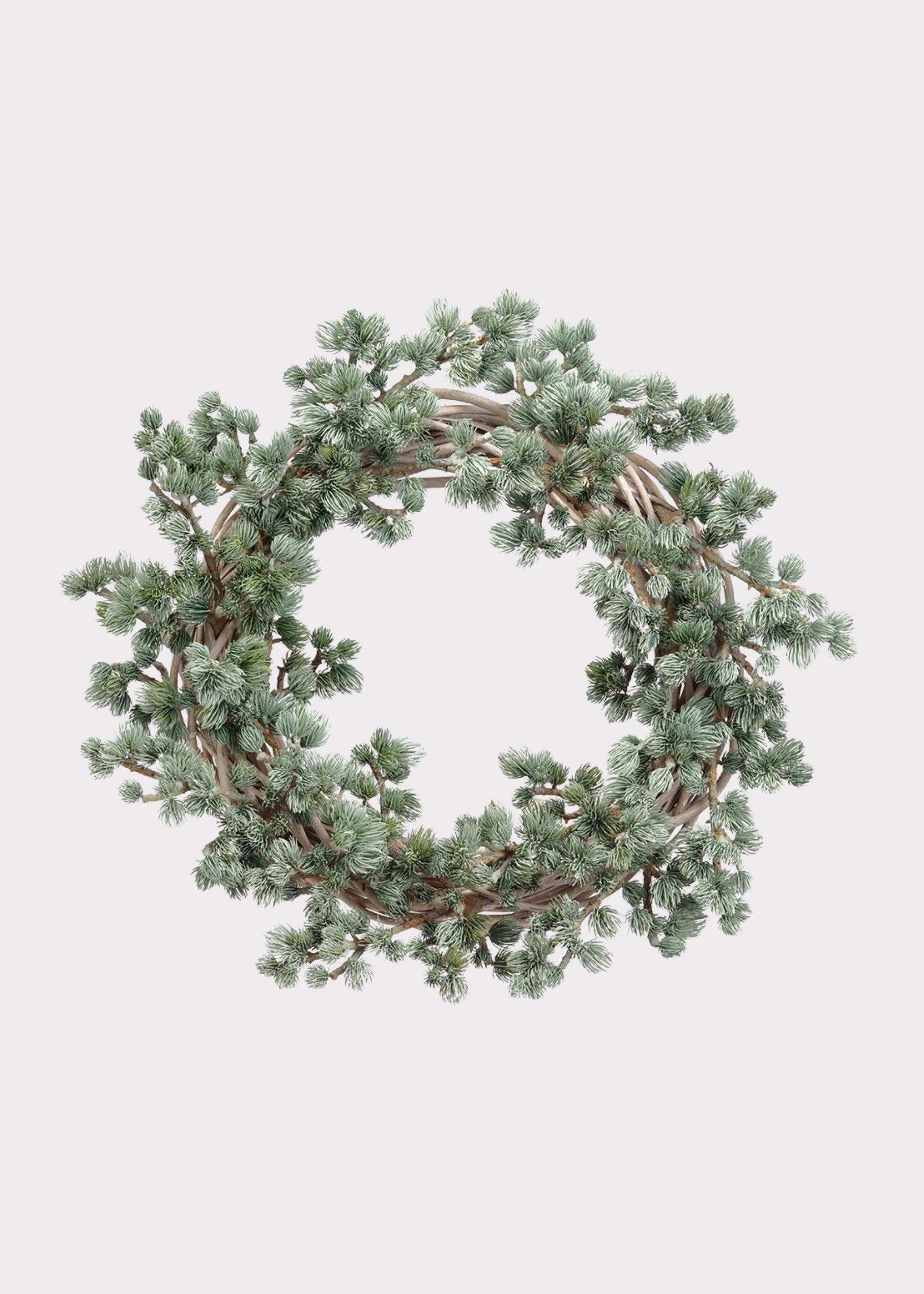 Deluxe Artificial Ming Pine Winter Wreath in Frosted Green