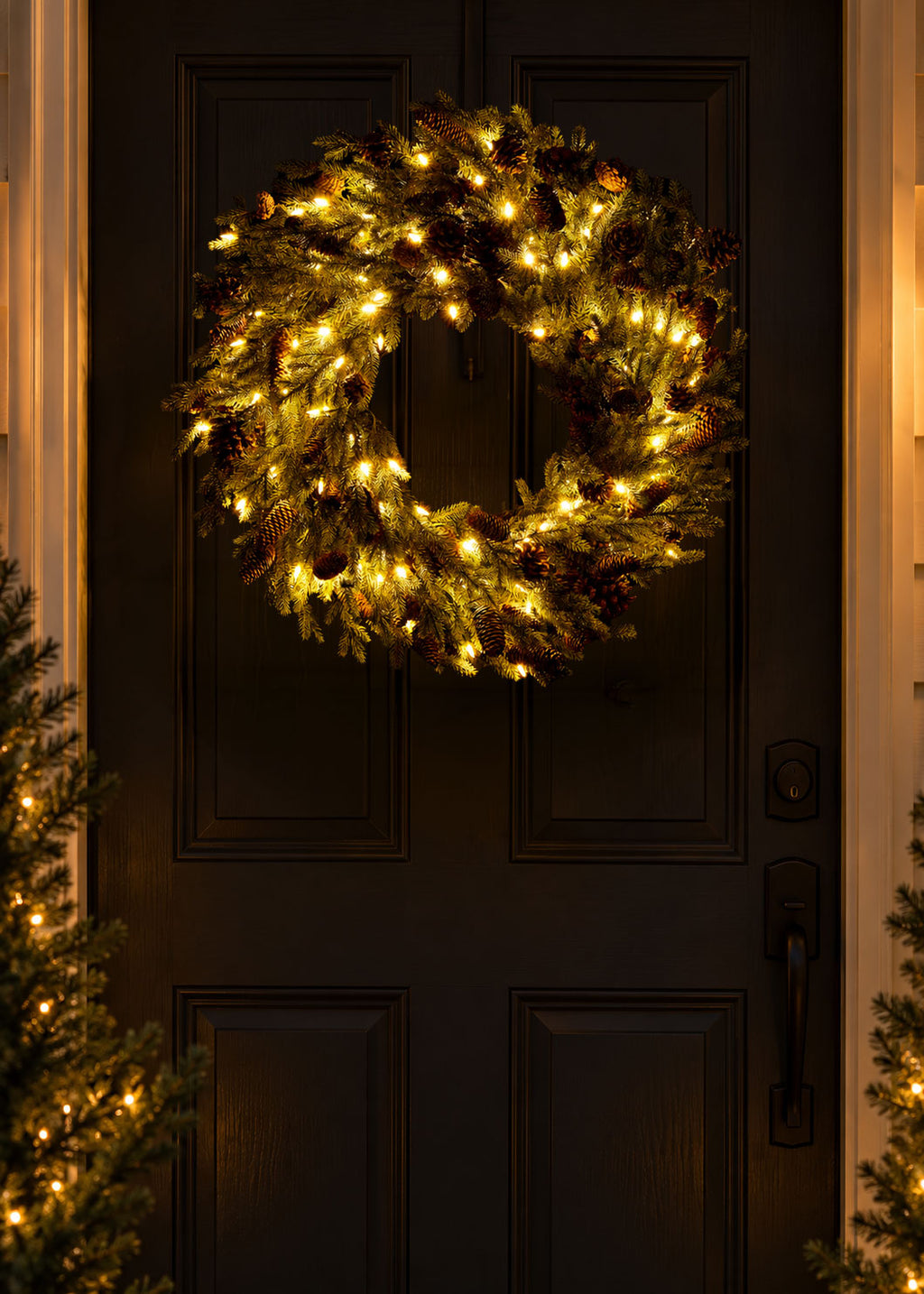 Pre-Lit Holiday Spruce and Pine Cone Wreath 