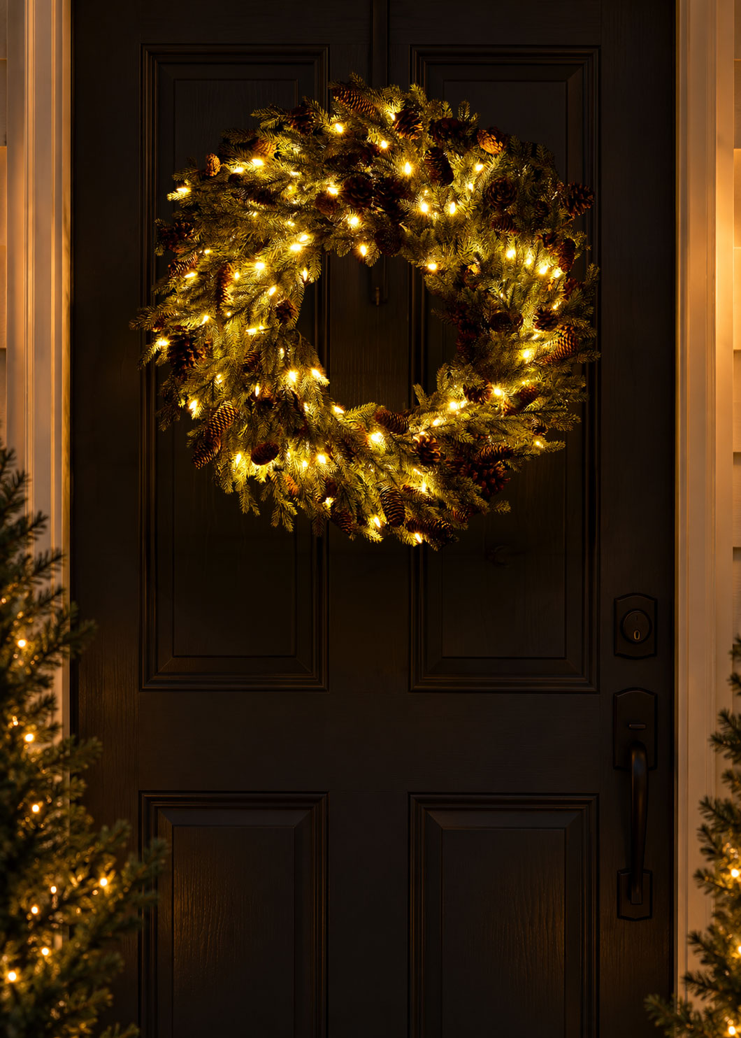 Pre-Lit Holiday Spruce and Pine Cone Wreath 