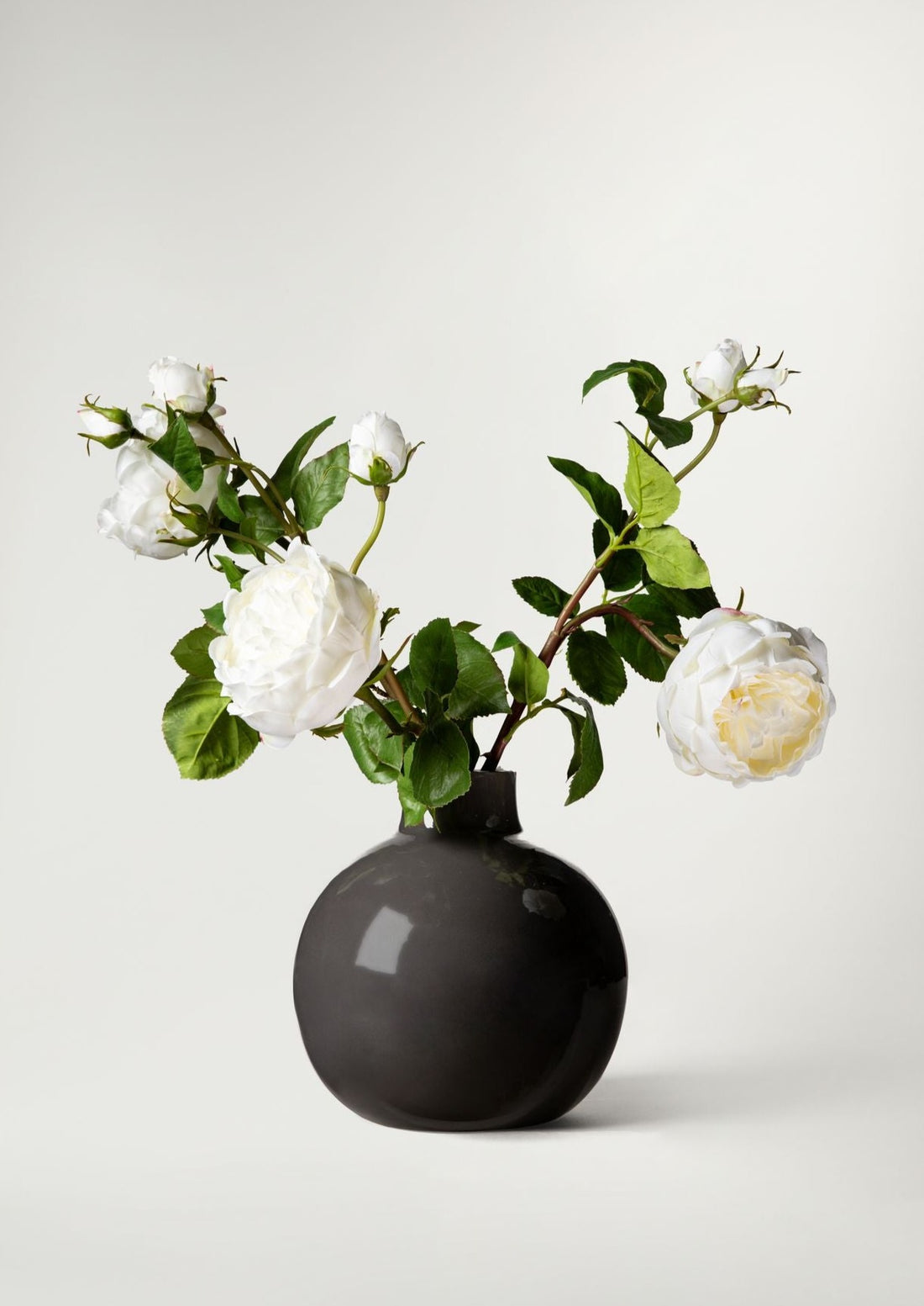 Glossy Smoked Taupe Vase with Artificial Roses