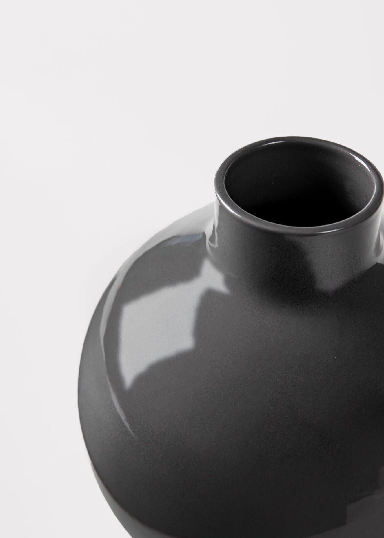 Close-up of the Afloral Ceramic Small Round Glossy Smoked Taupe Vase