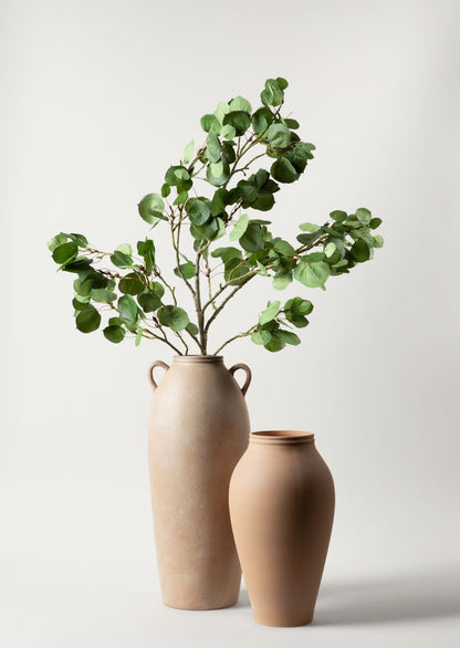 Luxe Faux Aspen Branches in Tall Terra Cotta Vase with Handles