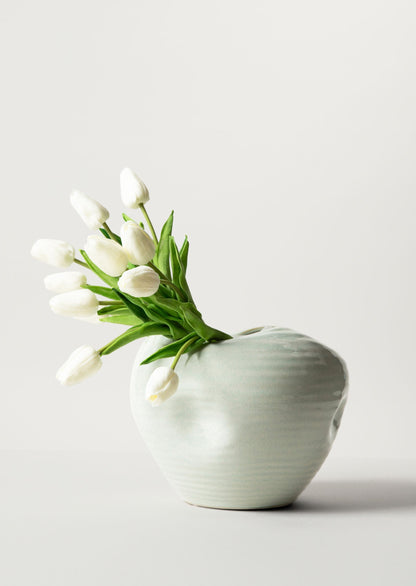 Real Touch Tulip Bundle in White with Elsa Vase