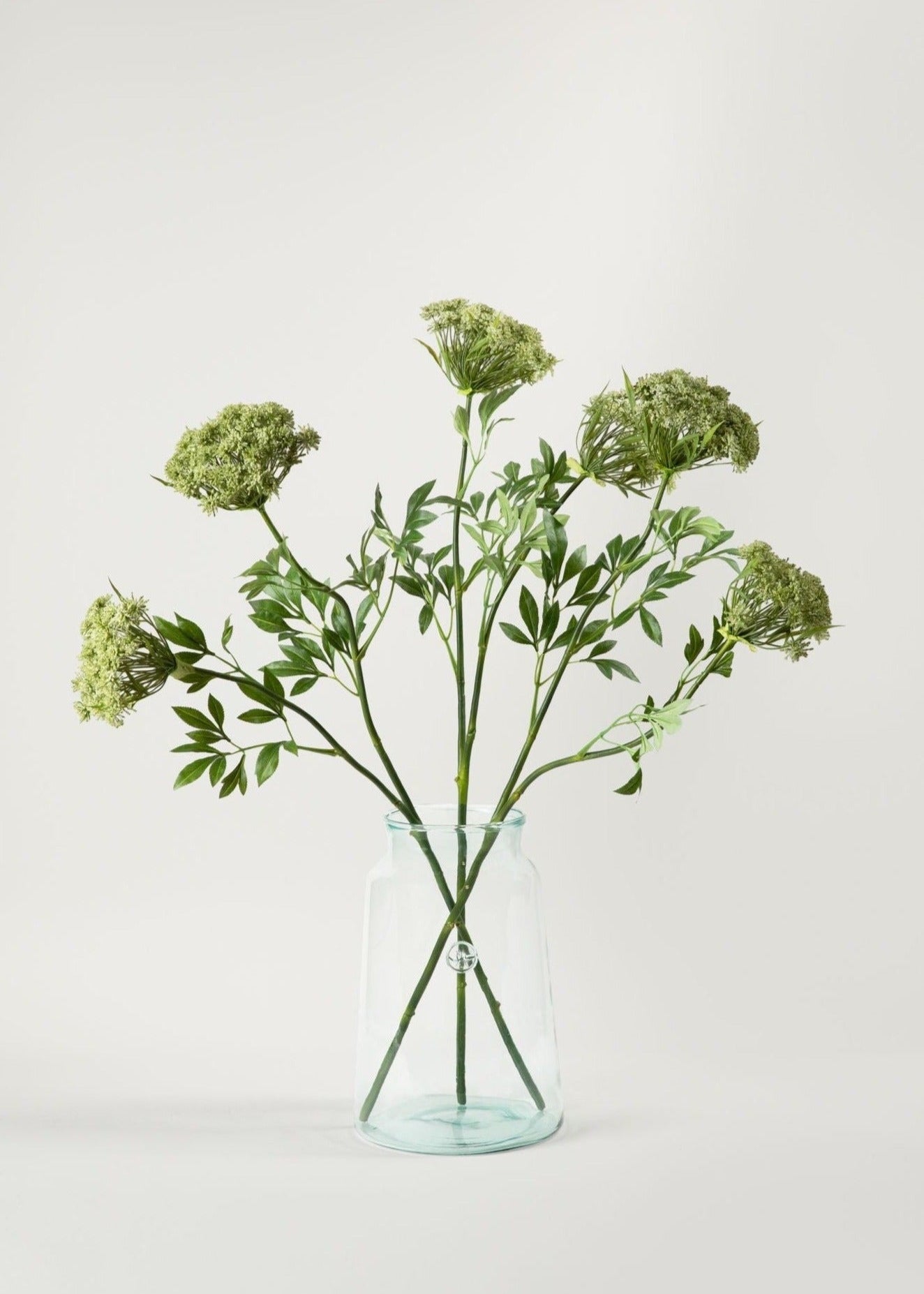 Large French Mason Jar Glass Vase with Faux Queen Anne's Lace