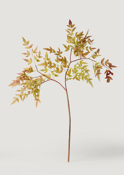 Burgundy and Green Artificial Nandina Leaf Branch