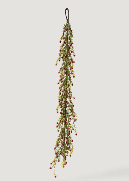 Luxe Faux Holiday Greenery Garland with Red Cranberry Berries