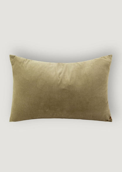 Velvet and Linen Pillow in Olive Green
