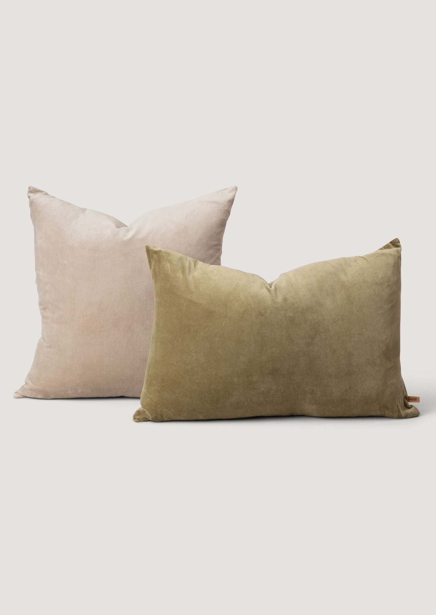 Velvet Pillows in Light Gray and Olive Green