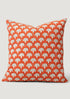 Orange Hand-Printed Linen Pillowcase with Floral Pattern