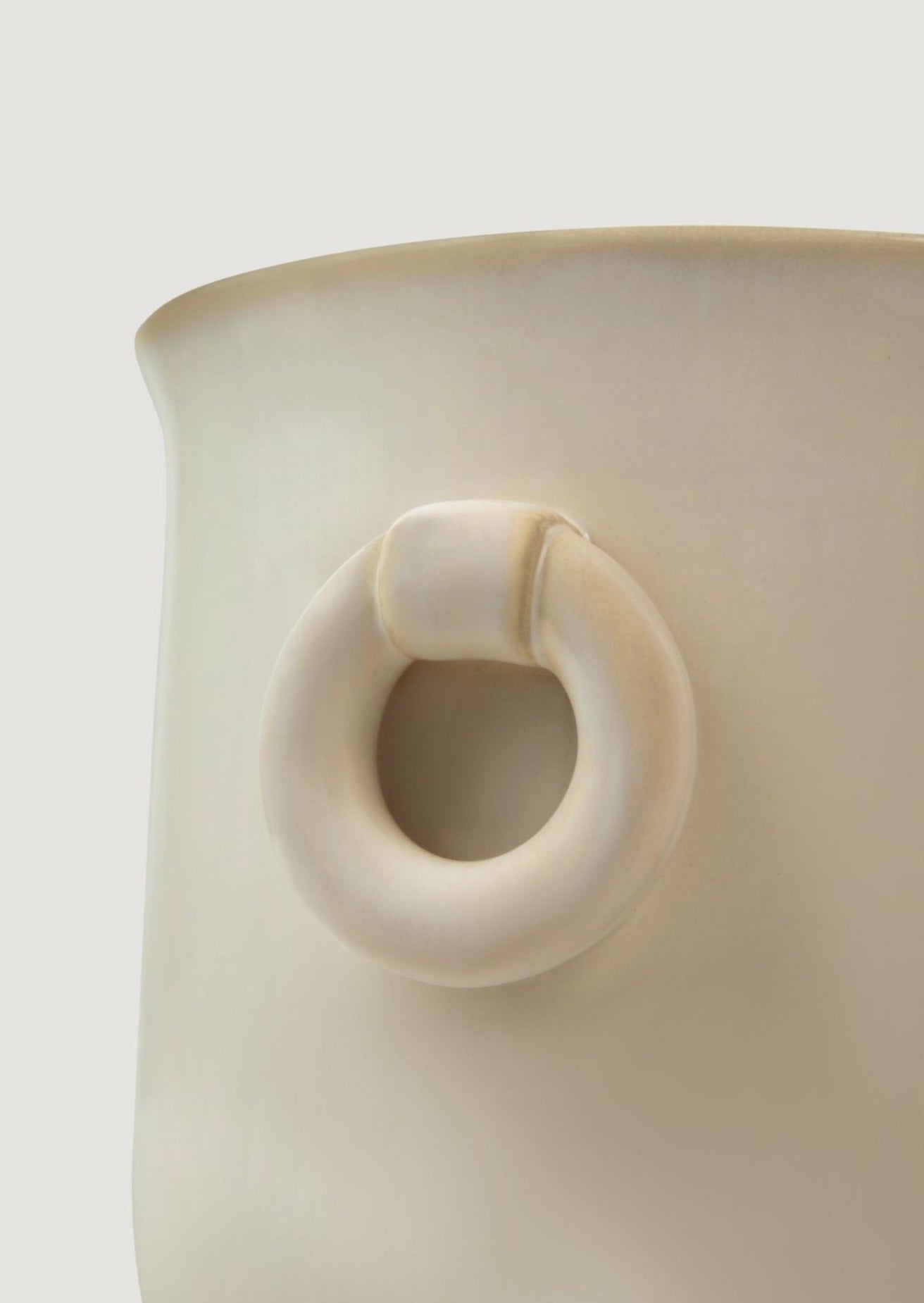Closeup View of Large Cream Ceramic Cache Pot at Afloral