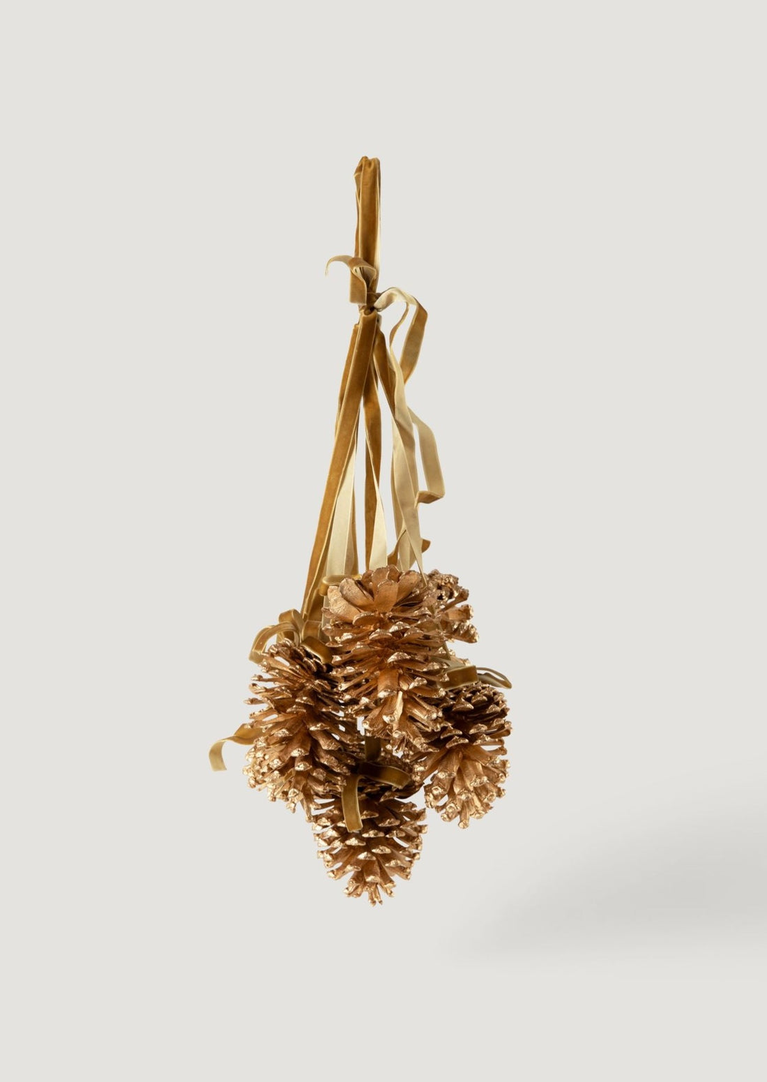 Holiday Ribbon Hanging Decoration with Gold-Finished Pine Cones