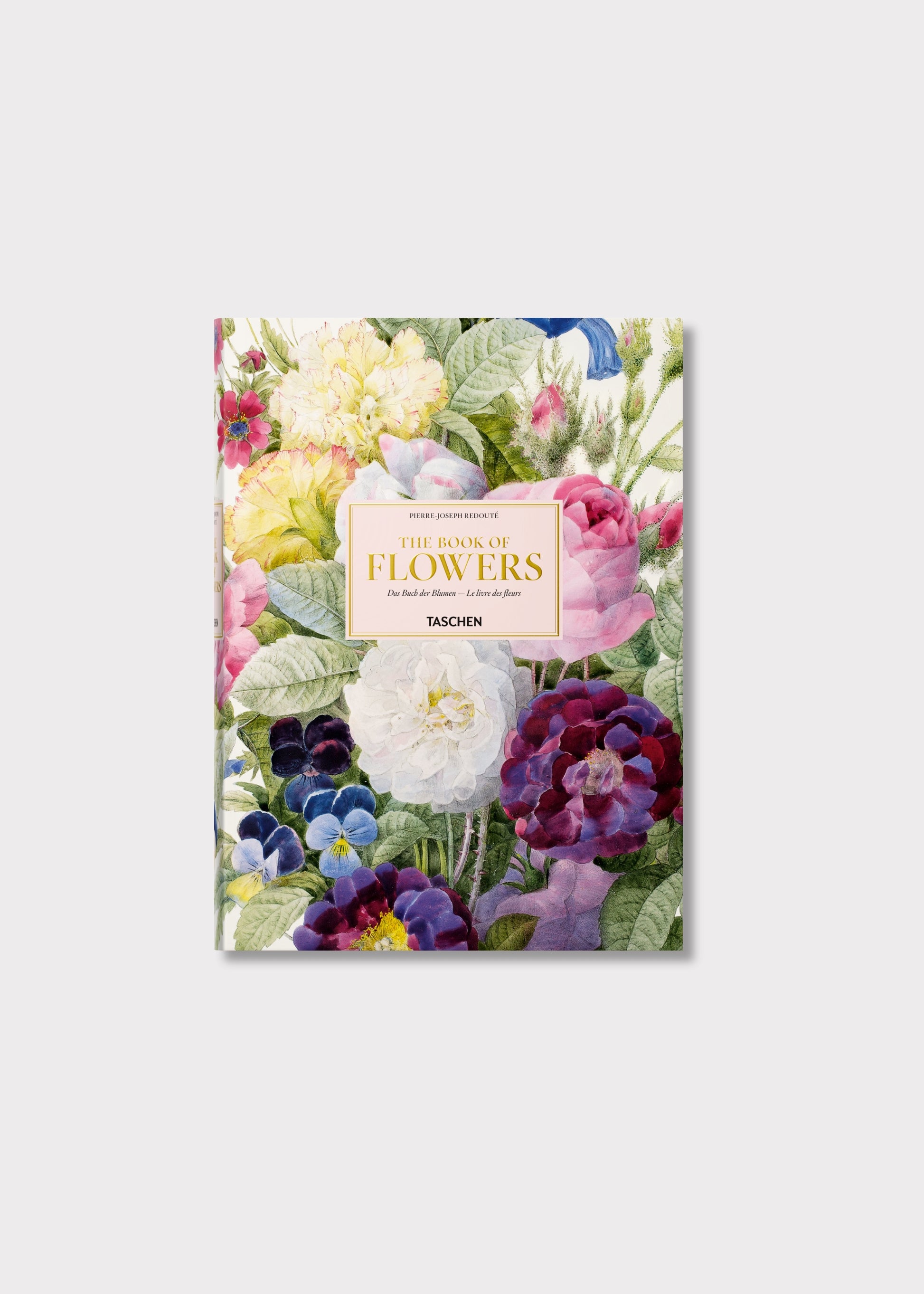 Book cover of 'The Book of Flowers' by Pierre-Joseph Redouté with colorful floral design.