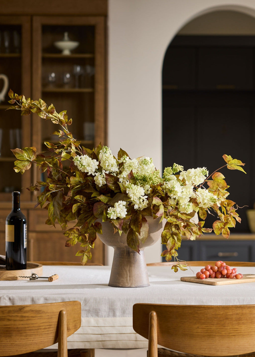 Centerpiece Arrangement Featuring Faux Lilacs and Grape Ivy