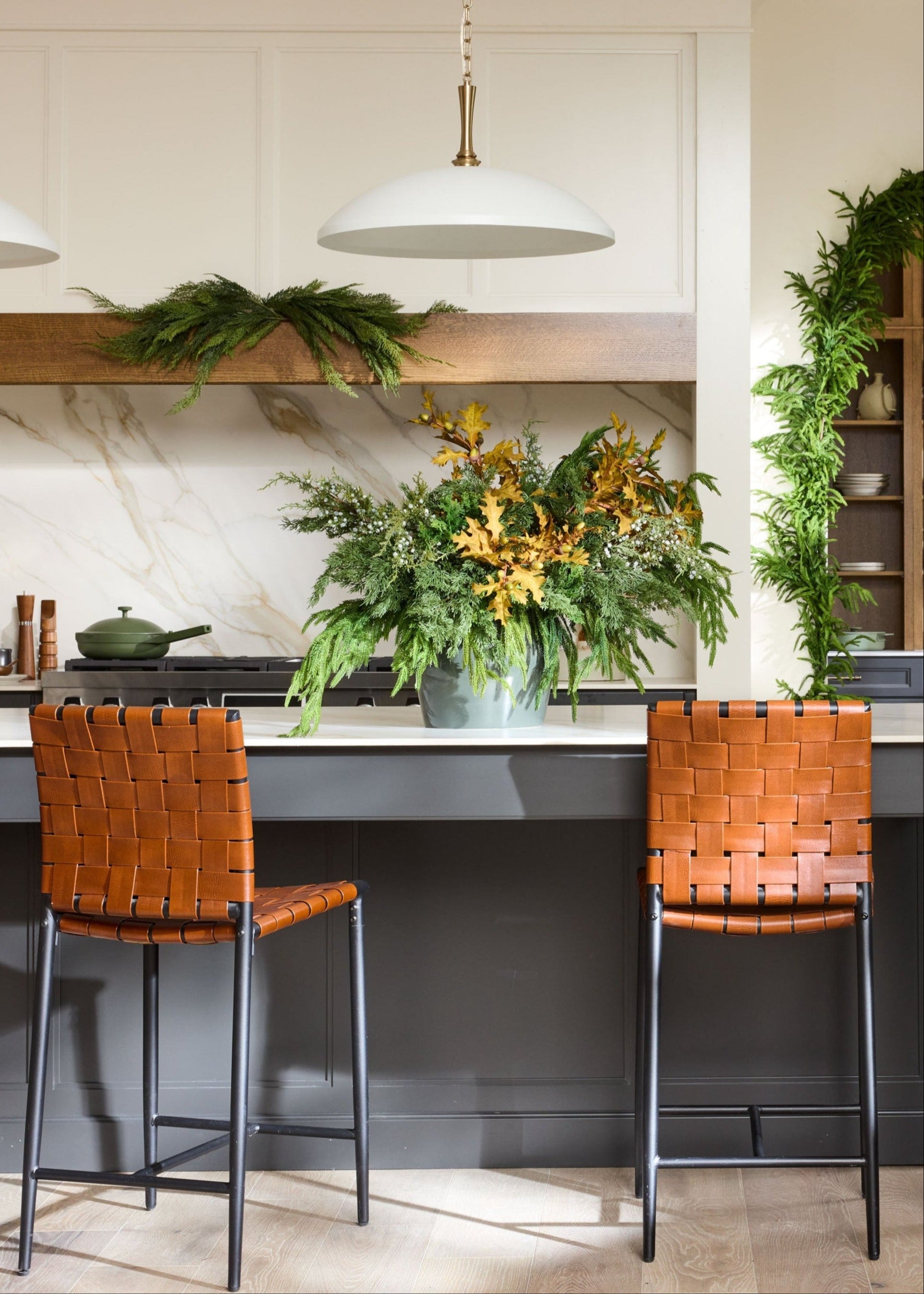 Mixed Evergreen Centerpiece Featuring Norfolk Pine Branches