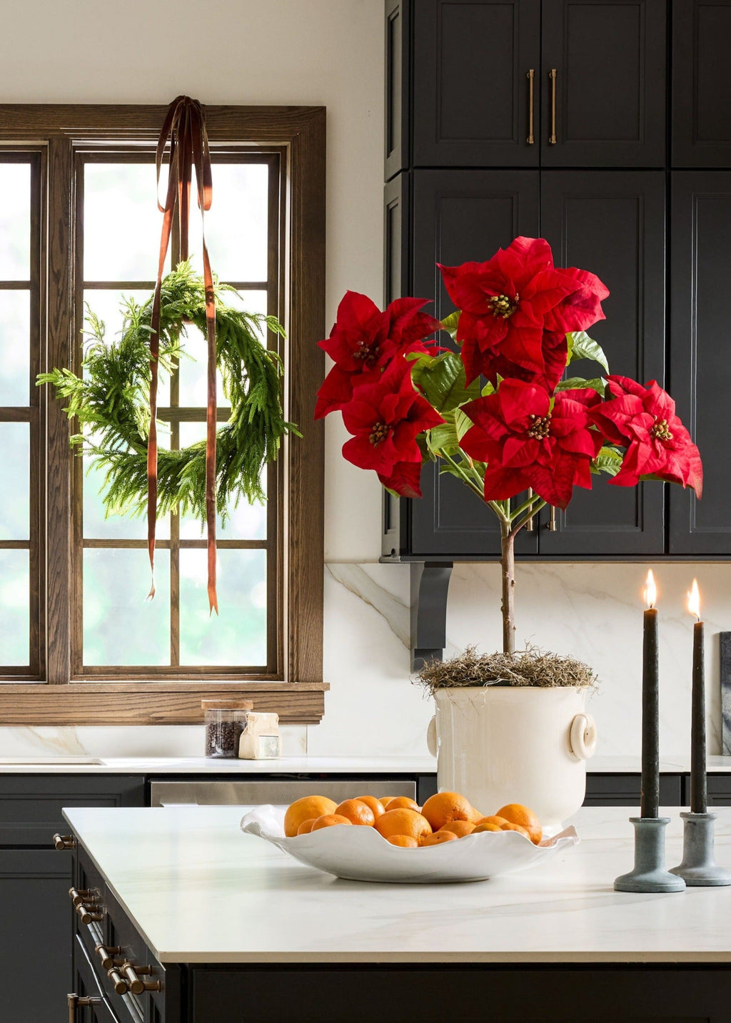 Fake Poinsettia Tree in Ceramic Pot