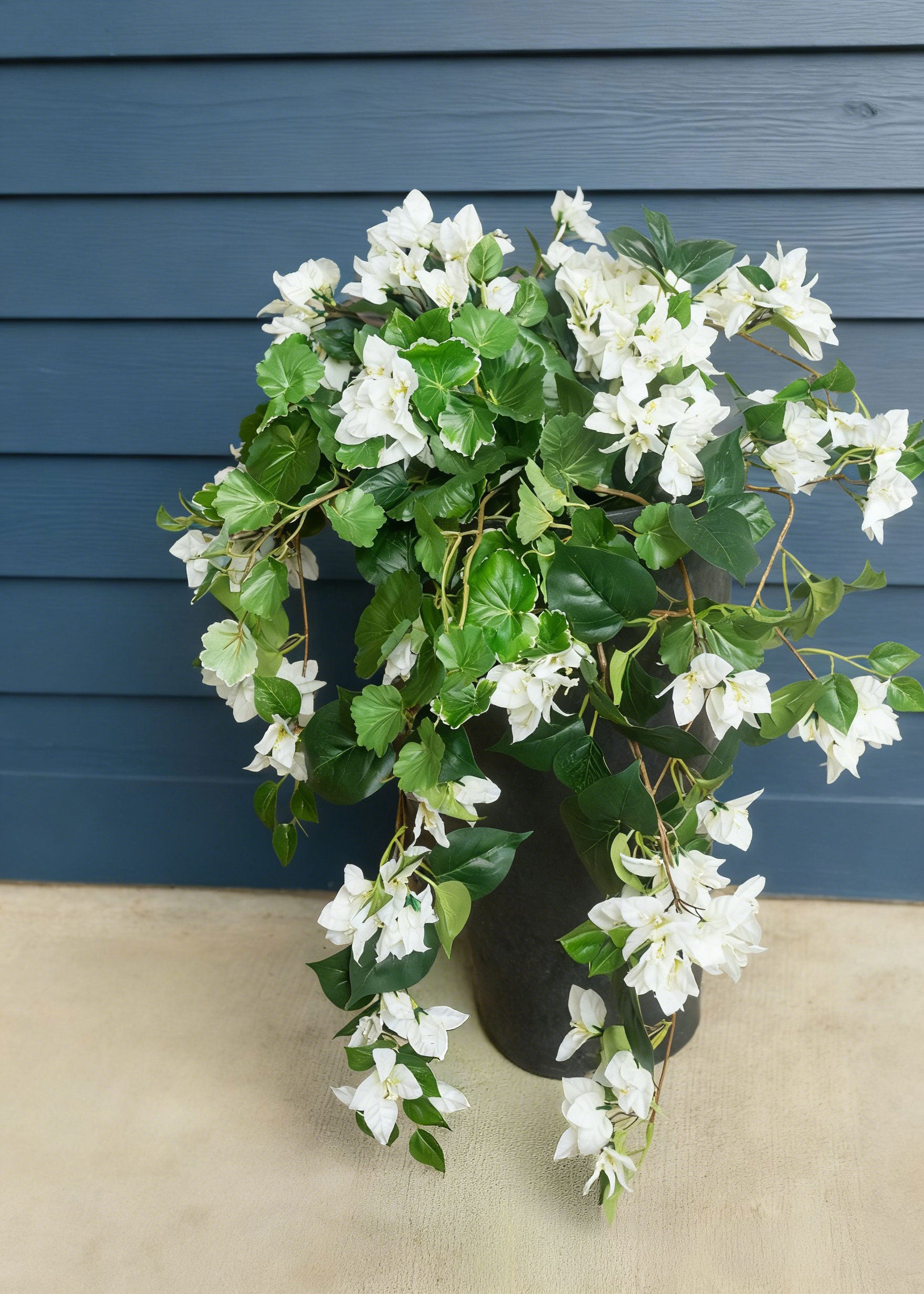 artificial bougainvillea hanging bush in white