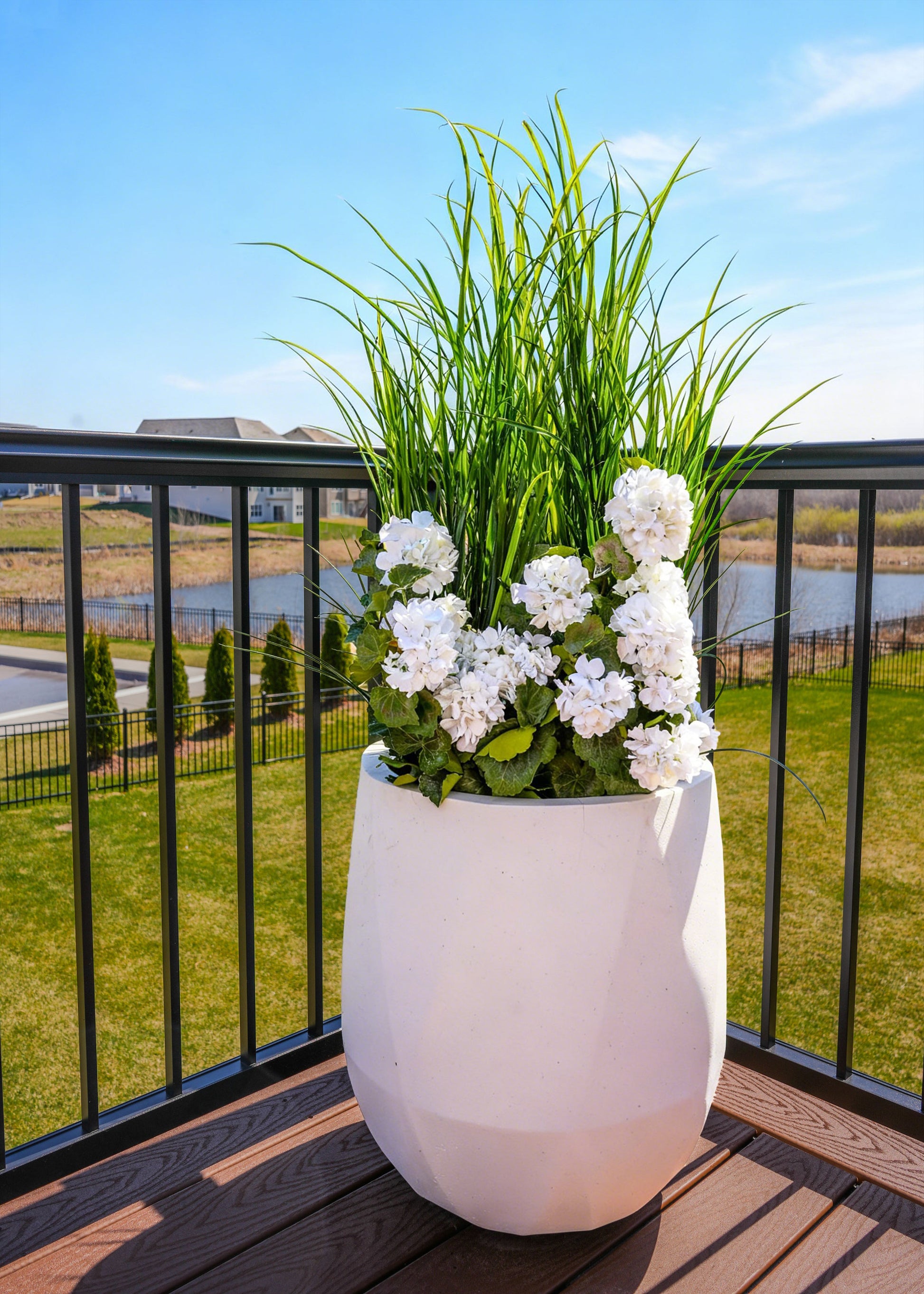 white outdoor hanging planter 22" Geranium Hanging Bush