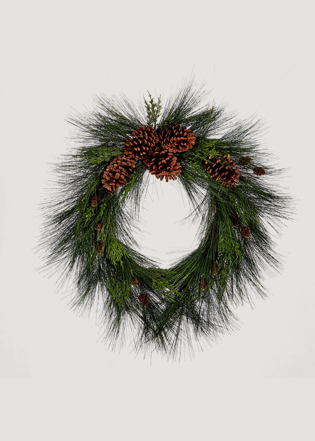 Fake Long Needle Pine Wreath with Pine Cones