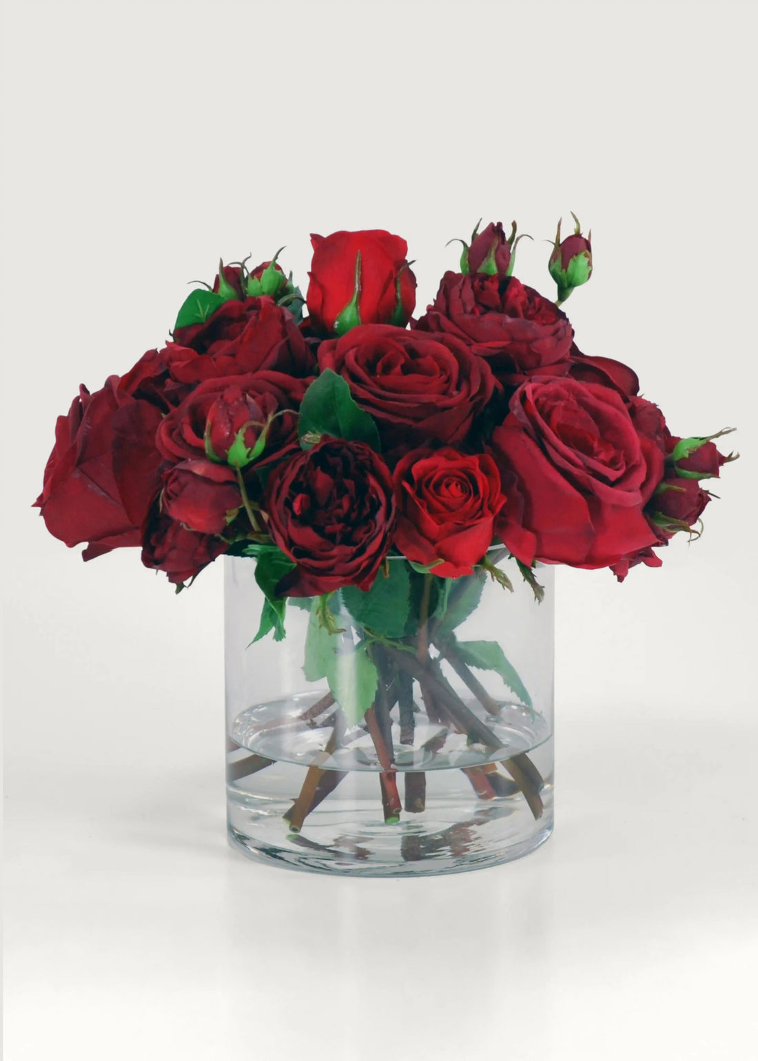 Faux Arrangement of Red Roses in Glass Vase 
