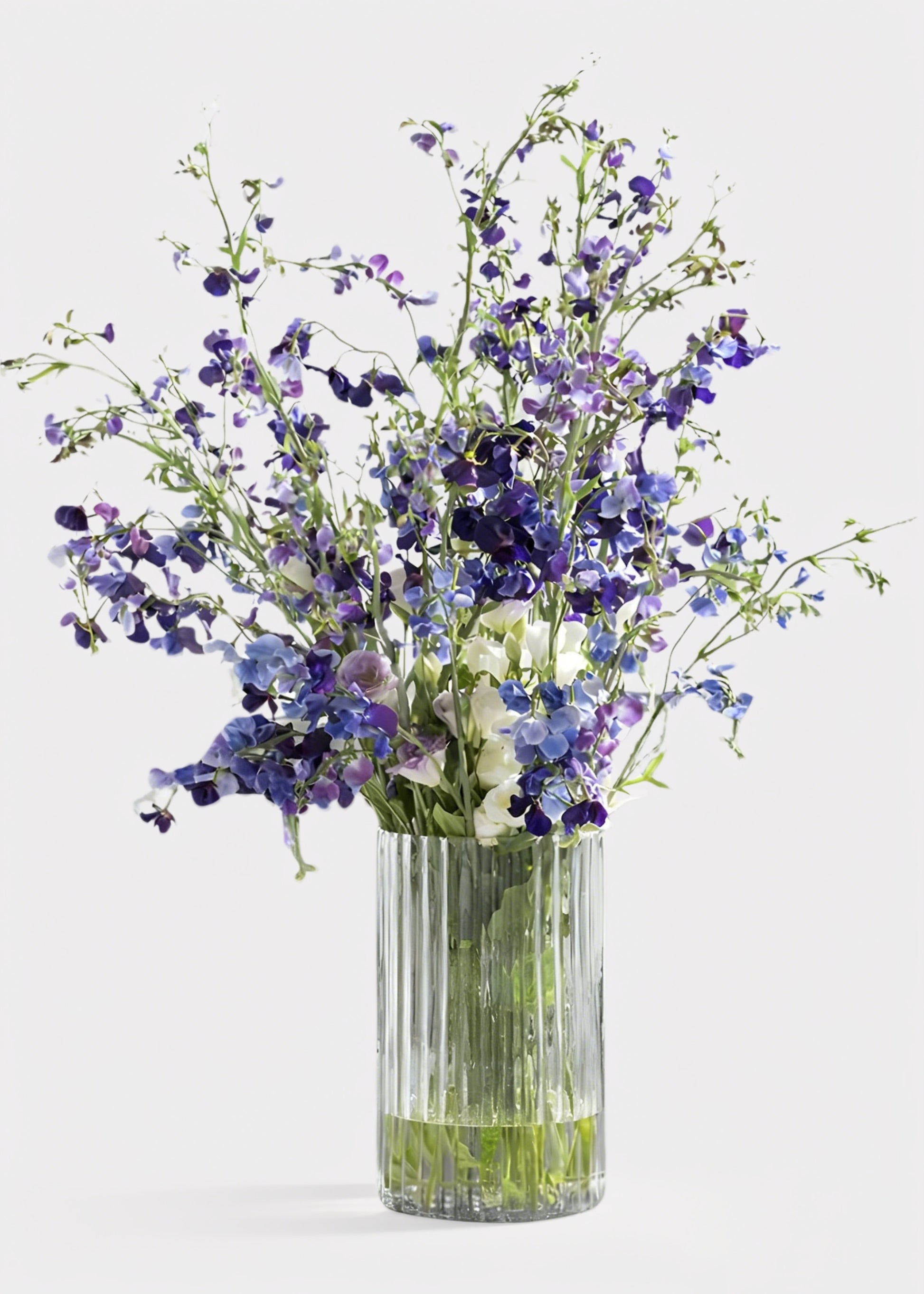 Purple Faux Sweet Pea Flower Arrangement in Glass Vase - 47"