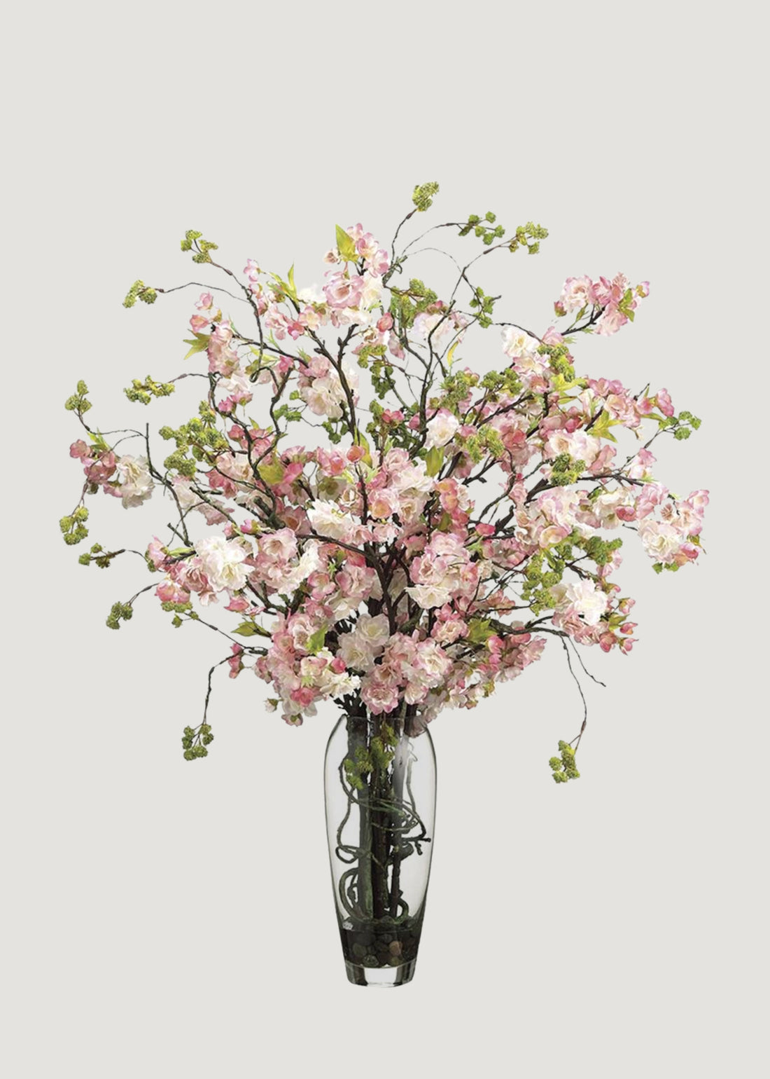 Artificial Cherry Blossom Arrangement in Glass Vase