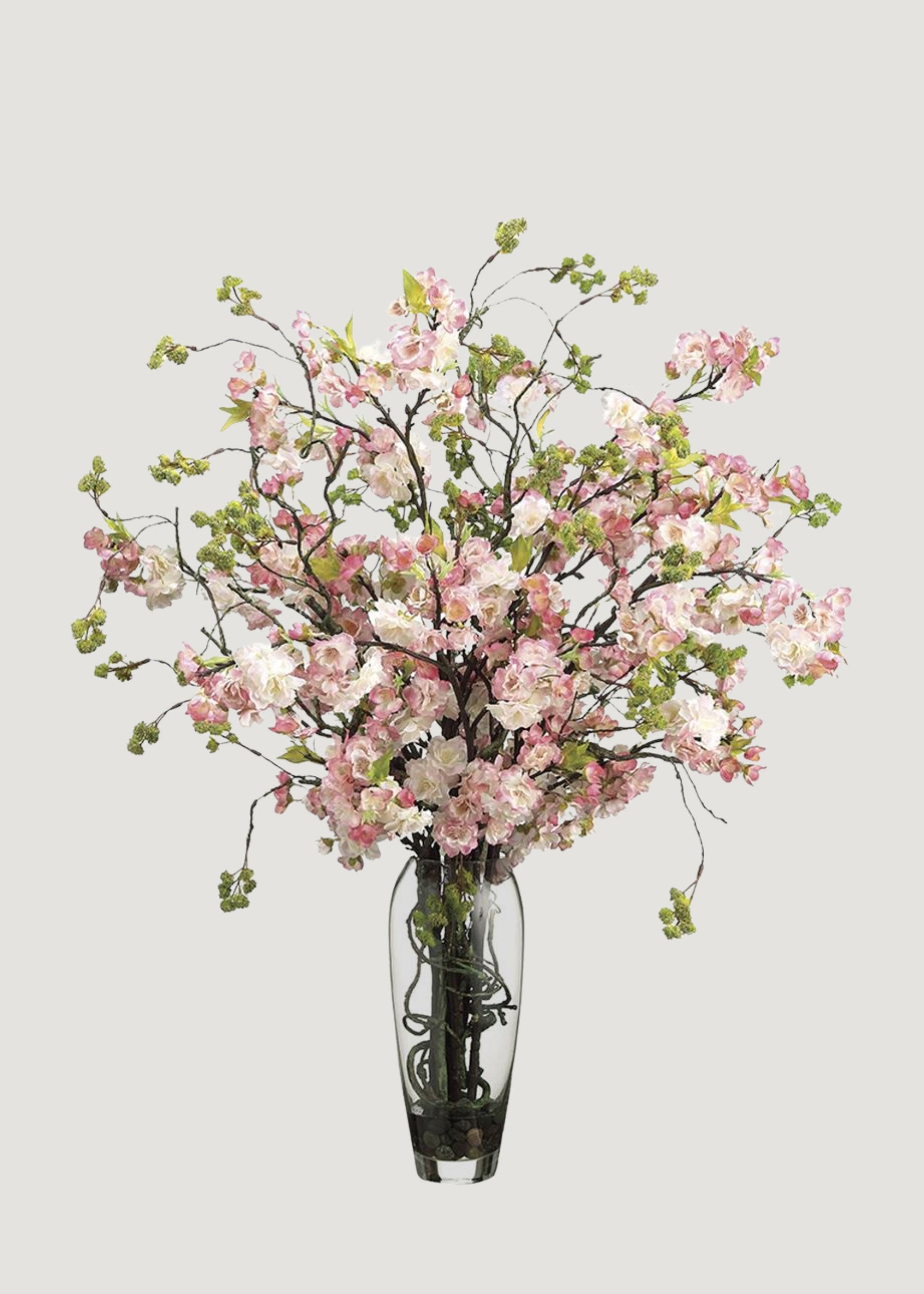 Artificial Cherry Blossom Arrangement in Glass Vase