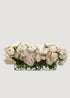 Pink Fake Peony and Rose Arrangement in Low Glass Rectangle Vase