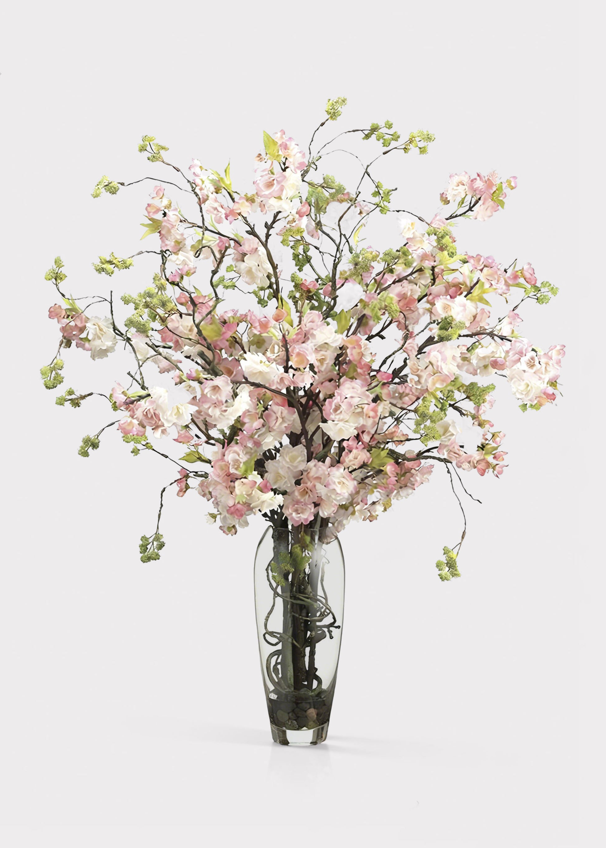Artificial Cherry Blossom Arrangement in Glass Vase